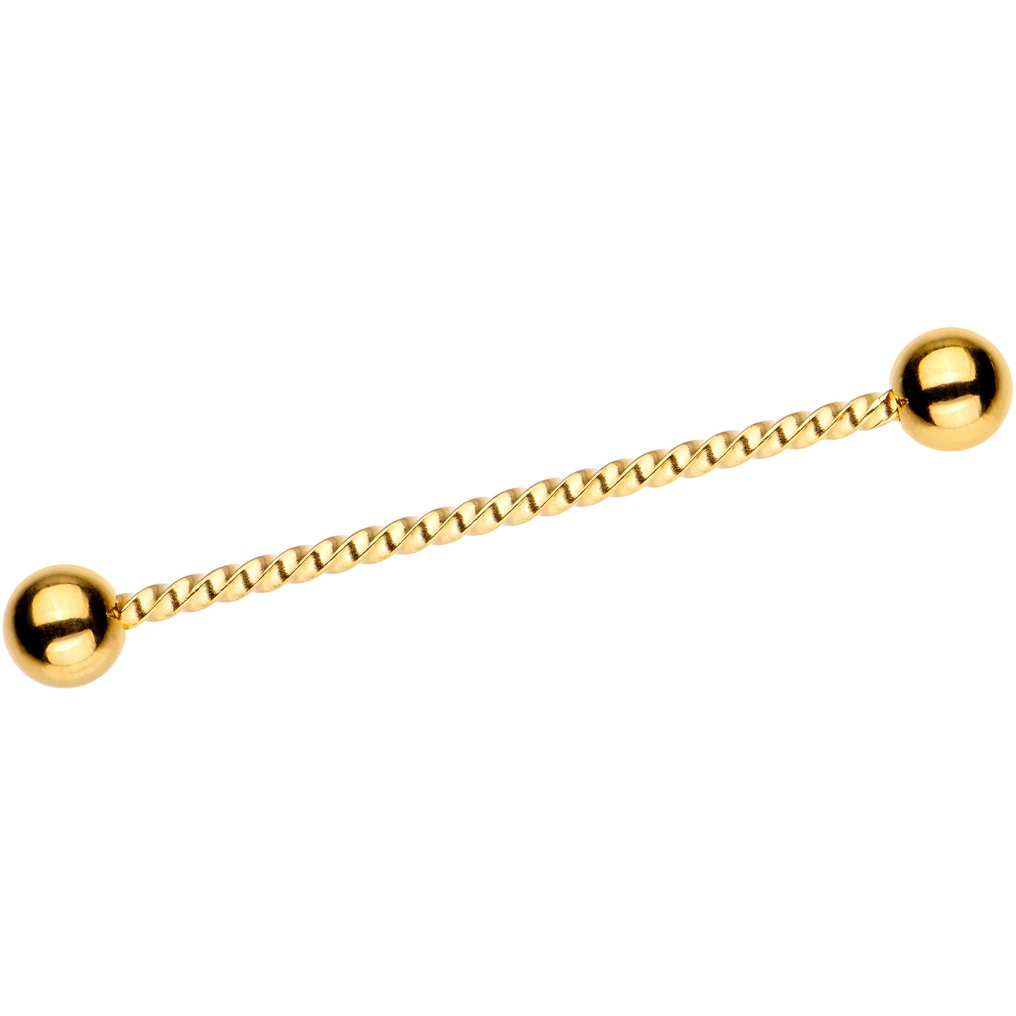 Gold Tone IP Seriously Twisted Industrial Barbell Earring 38mm