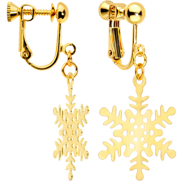 Gold Plated Holiday Snowflake Clip On Earrings