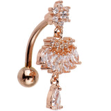 Clear CZ Rose Gold Chandelier Top Mount Dangle Belly Ring
