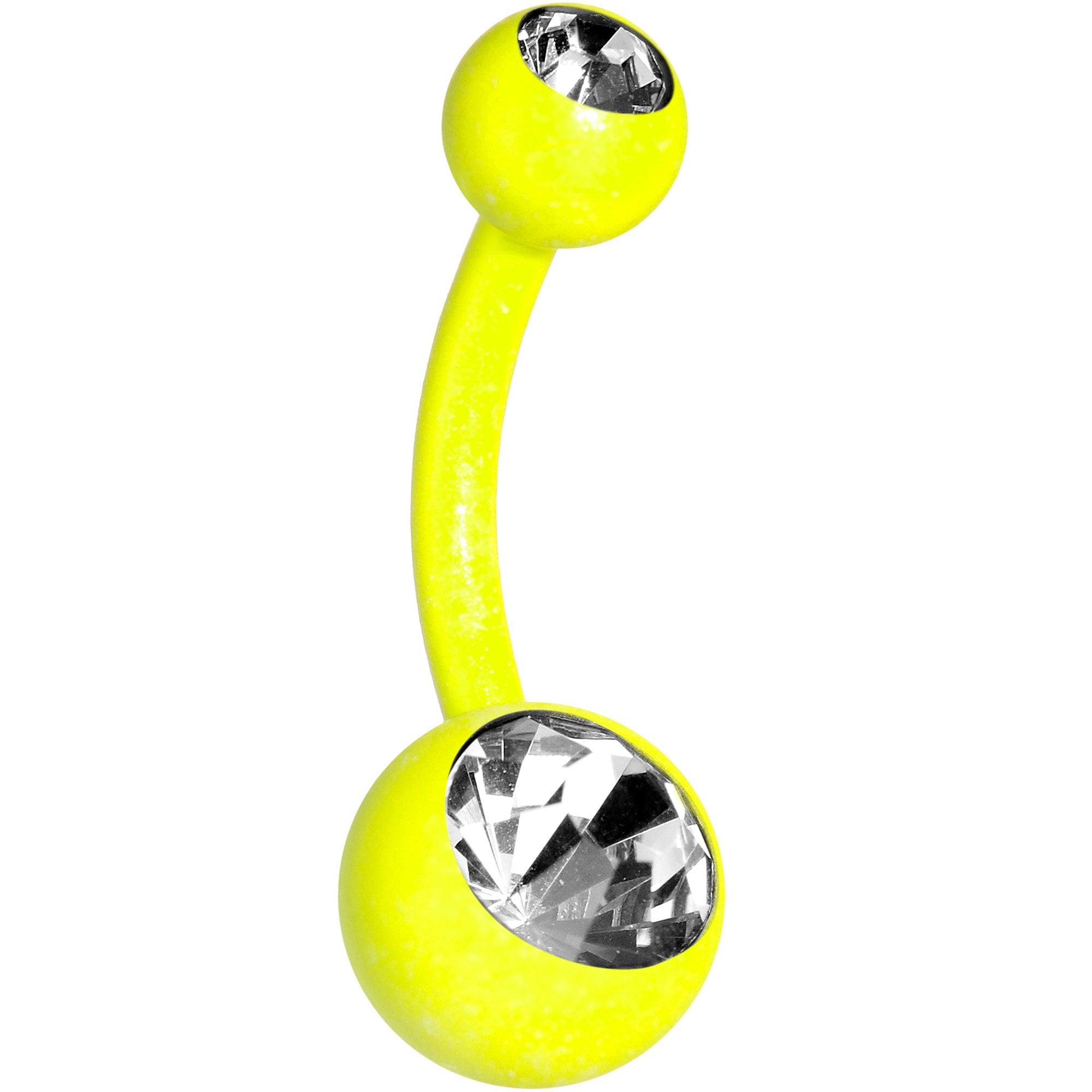 14 Gauge 3/8 Clear Gem Yellow Glow In The Dark Effect Belly Ring