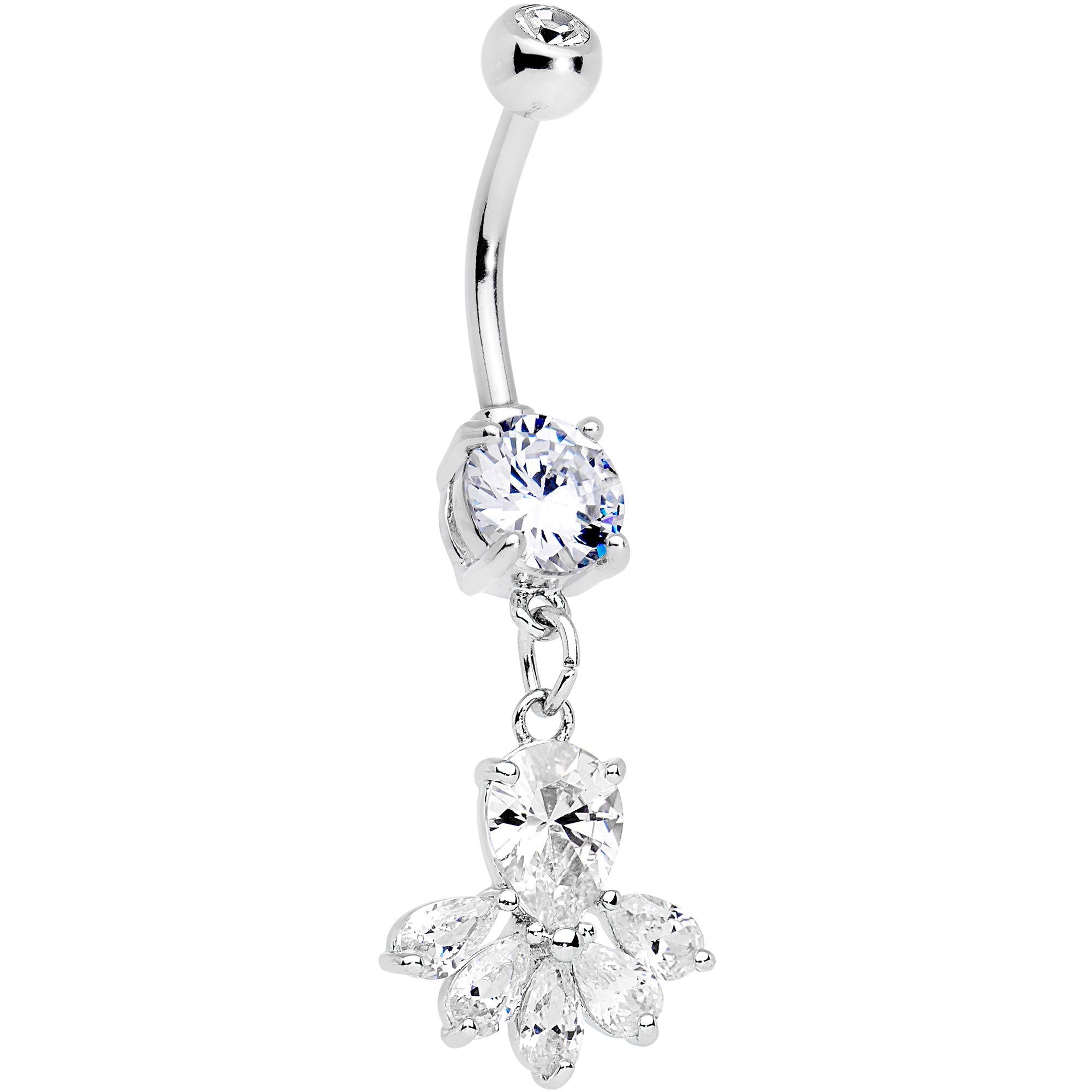 Clear Gem Brilliant Bunch Dangle Belly Ring