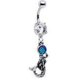 Clear Gem Green Mermaid Scale Queen of the Sea Dangle Belly Ring