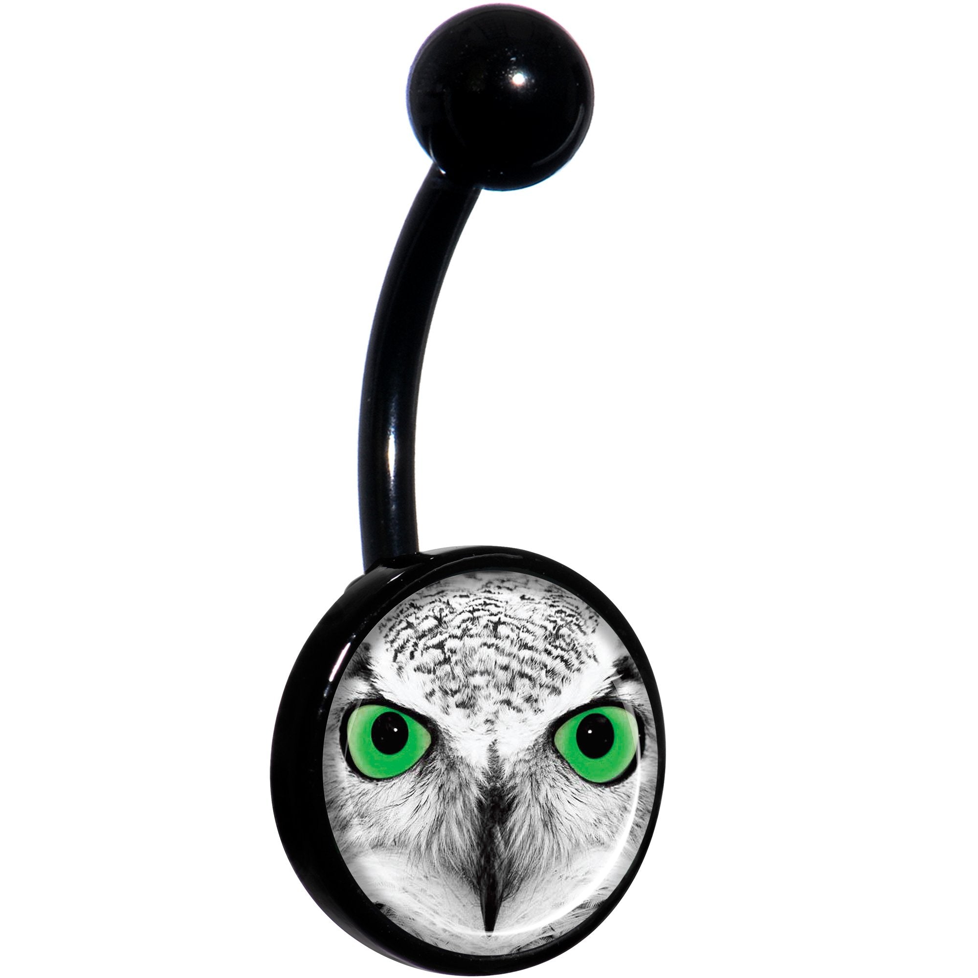 Black White Owl Black Hypoallergenic Stainless Steel Belly Ring