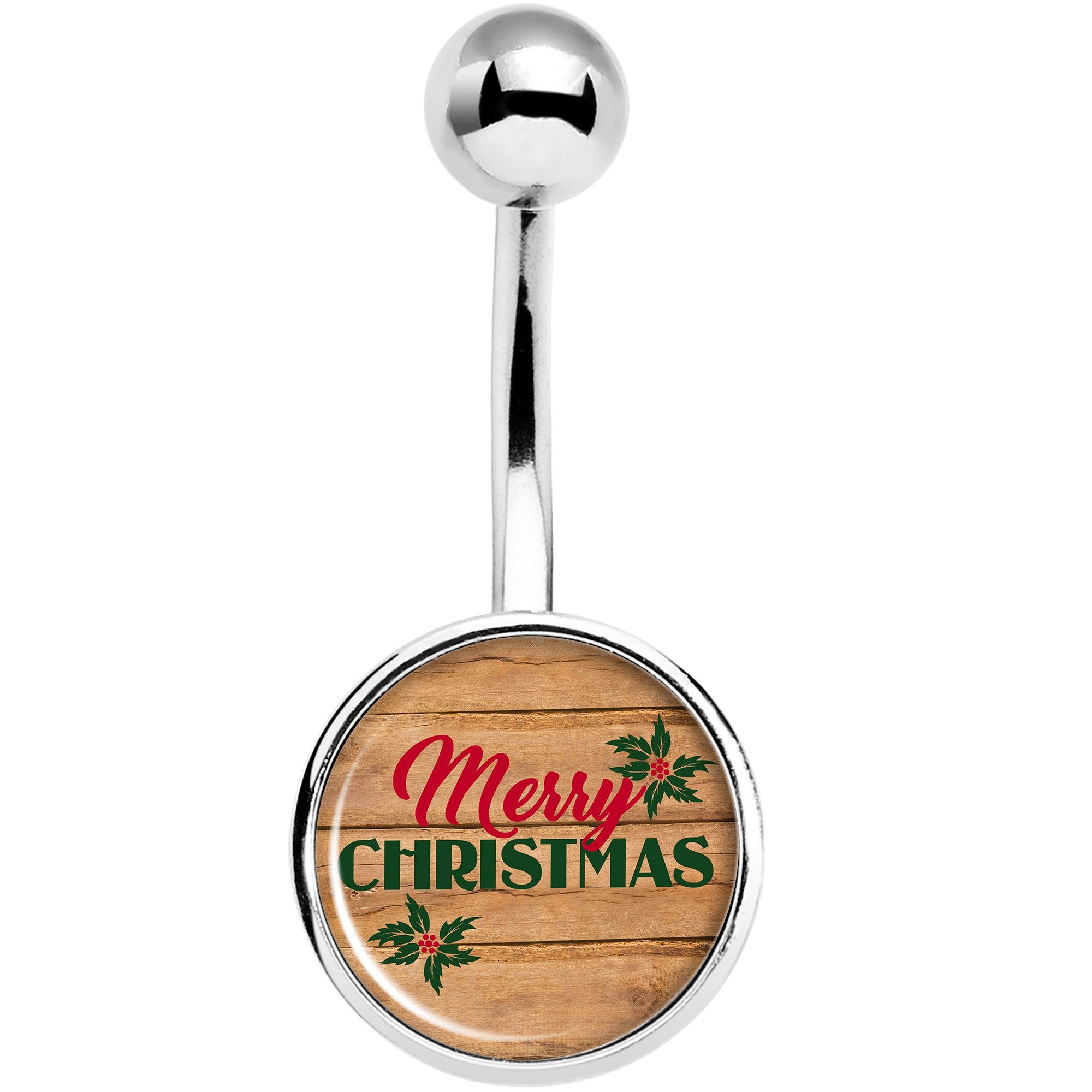 Rustic Wood Merry Christmas  Stainless Steel Belly Ring lightweight comfortable