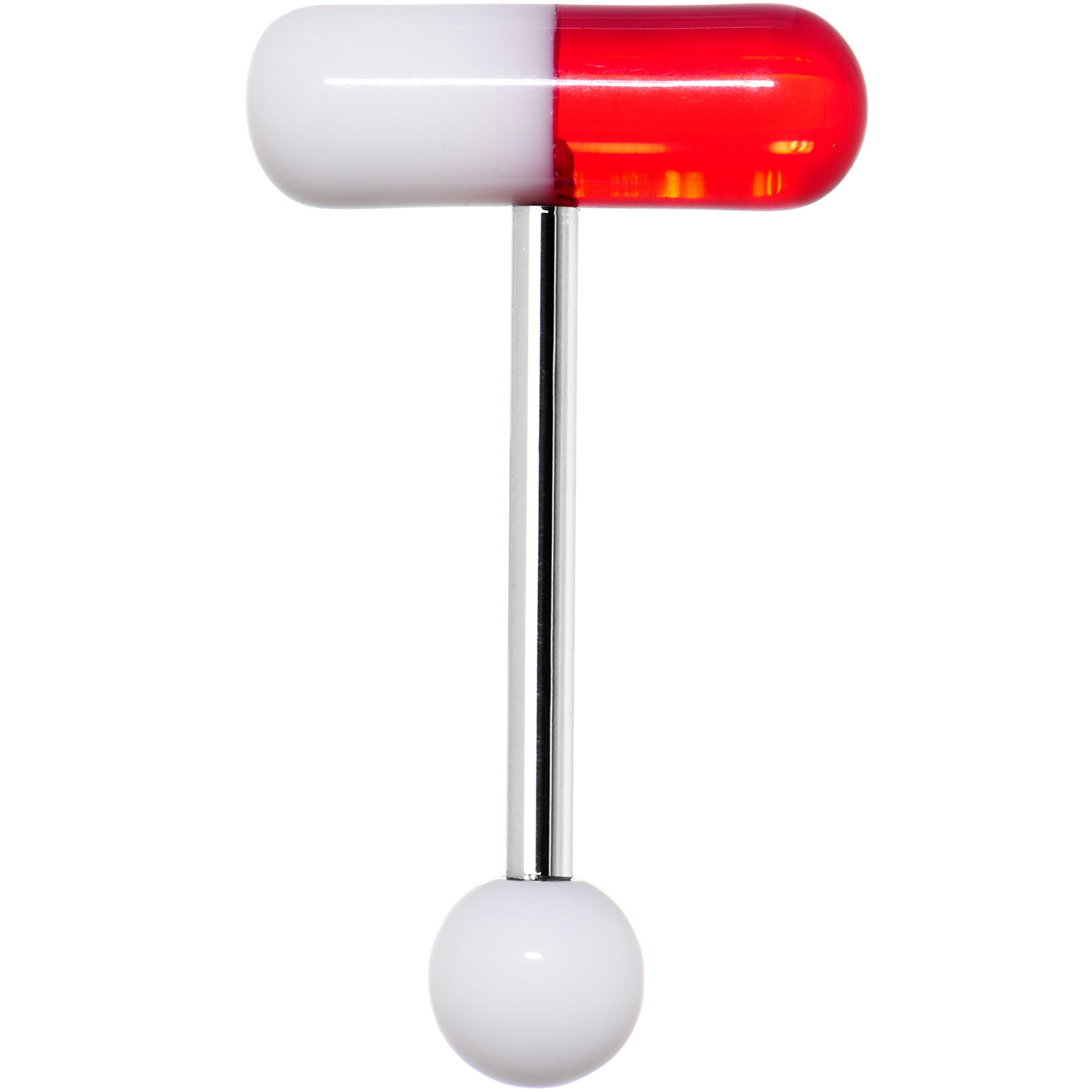 Red White Acrylic Capsule Pill Top Barbell Tongue Ring