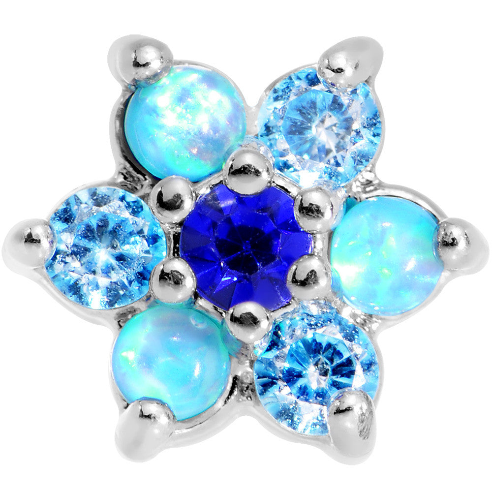 16G 1/4 Blue Faux Opal Blue Gem Flower Tragus Cartilage Earring