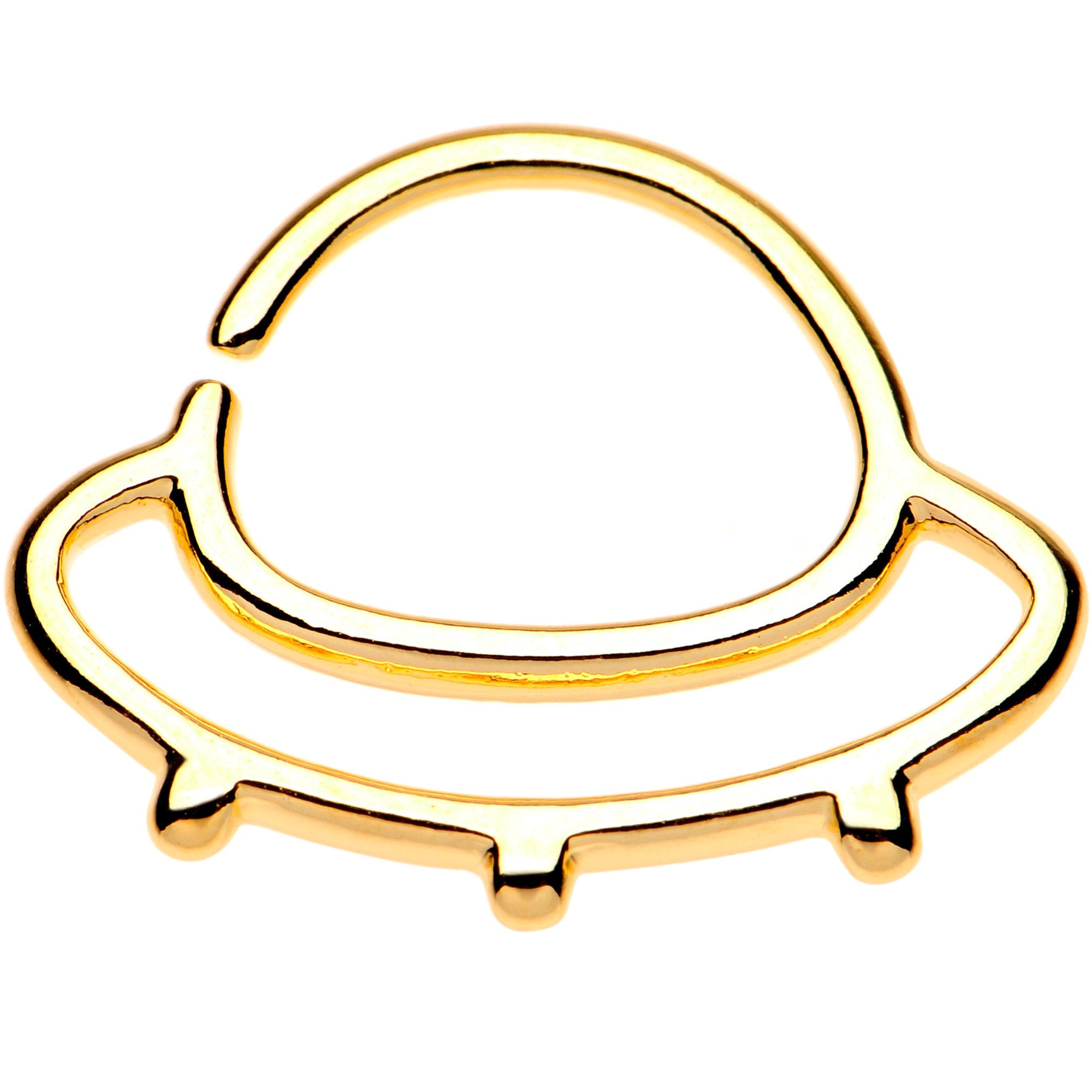 16 Gauge 3/8 Gold Tone Outer Space UFO Septum Ring