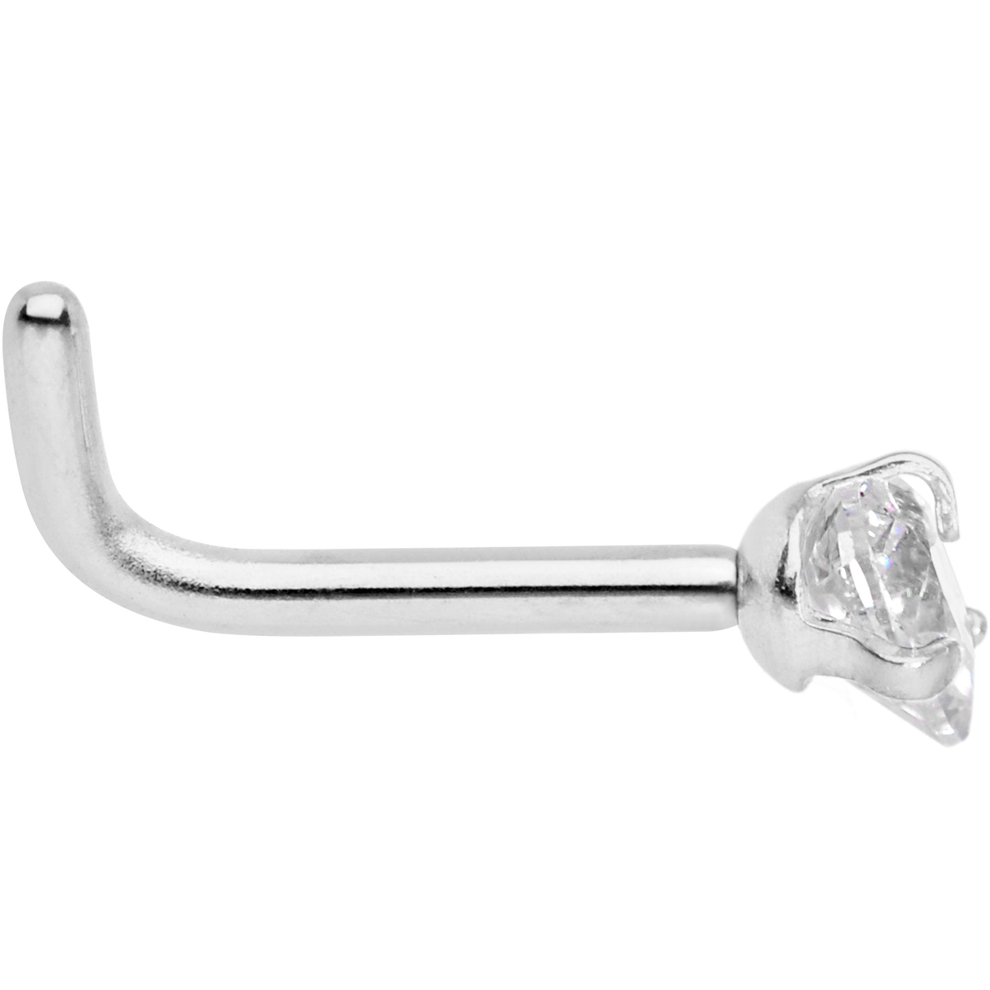 18G 1/4 Clear Heart 3mm CZ Gem Steel L-Shape Nose Ring