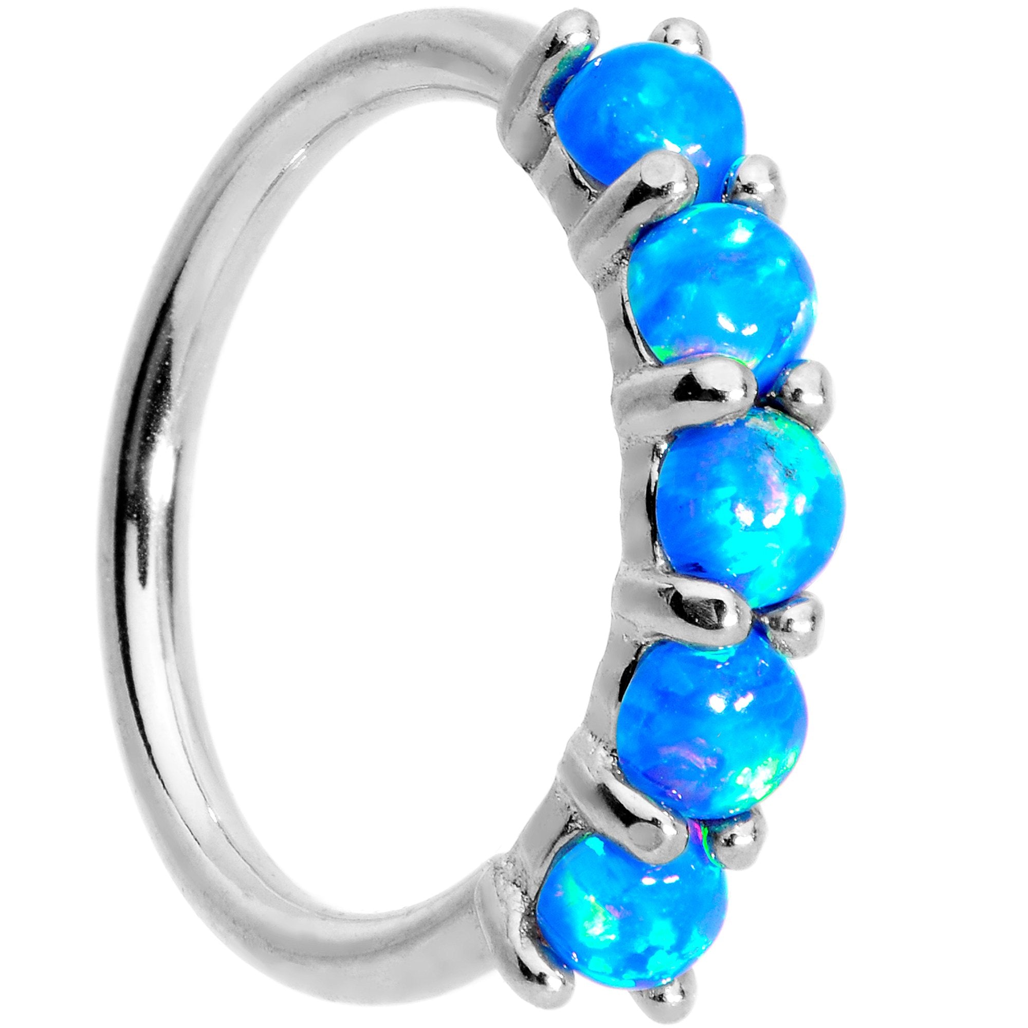18G Blue Synthetic Opal 14k White Gold Seamless Circular Ring