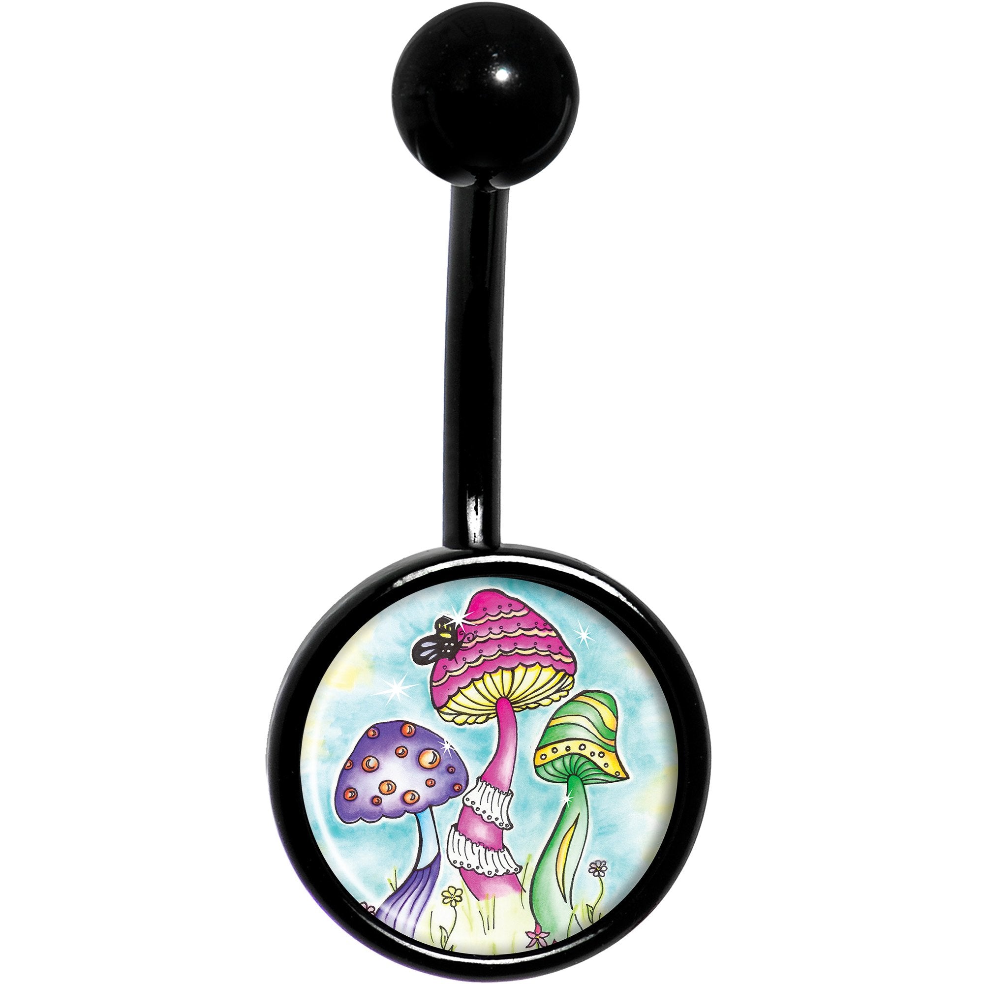 Psychedelic Magic Mushrooms Black Belly Ring