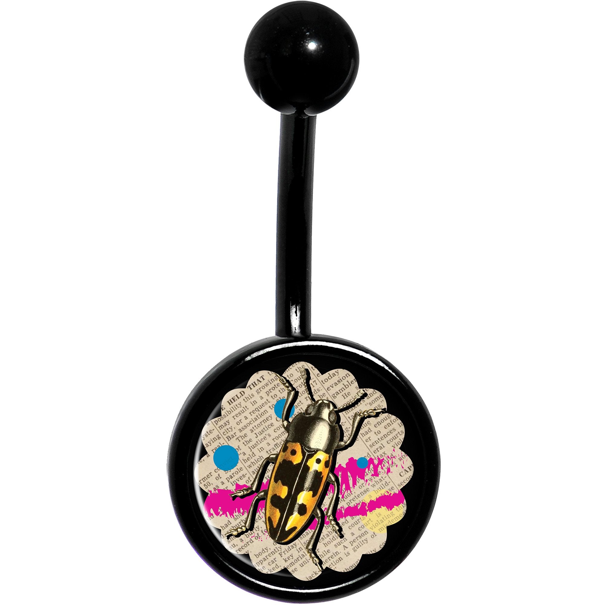 Newsprint Beetle Bug Black  Stainless Steel Belly Ring lightweight comfortable