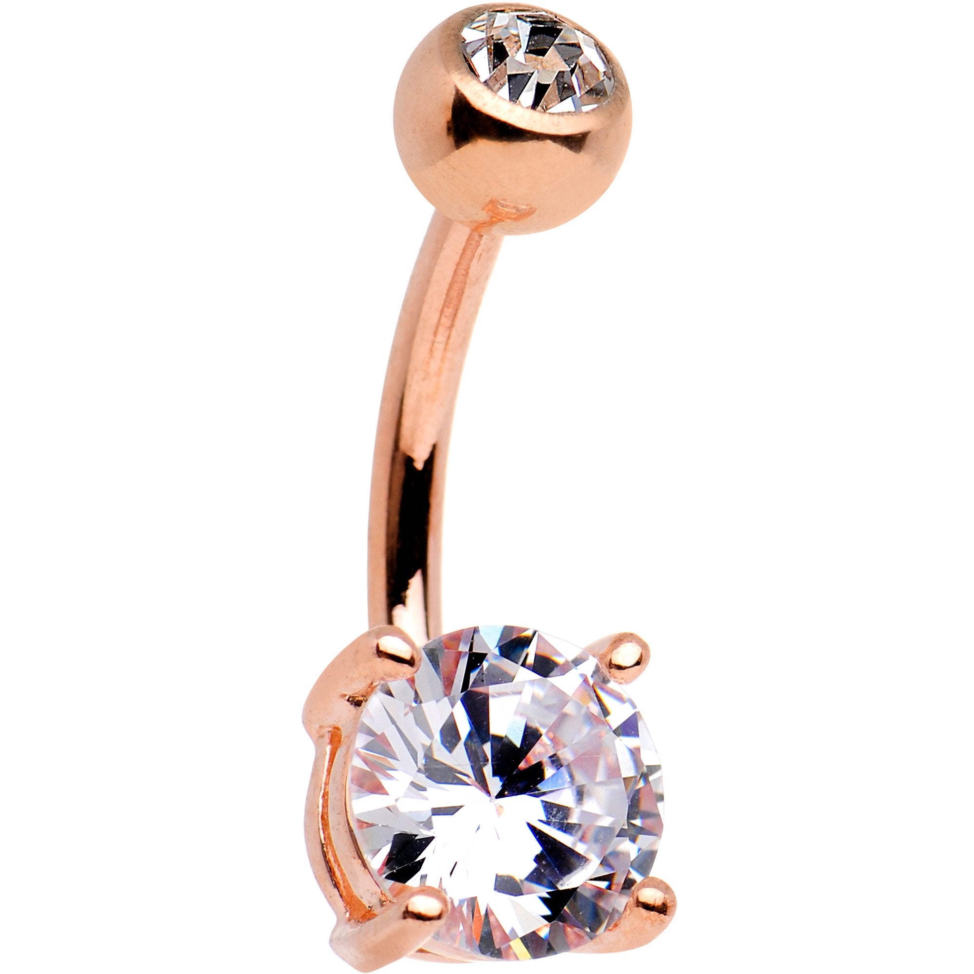 Clear CZ Gem 14k Rose Gold Plated Steel Belly Ring