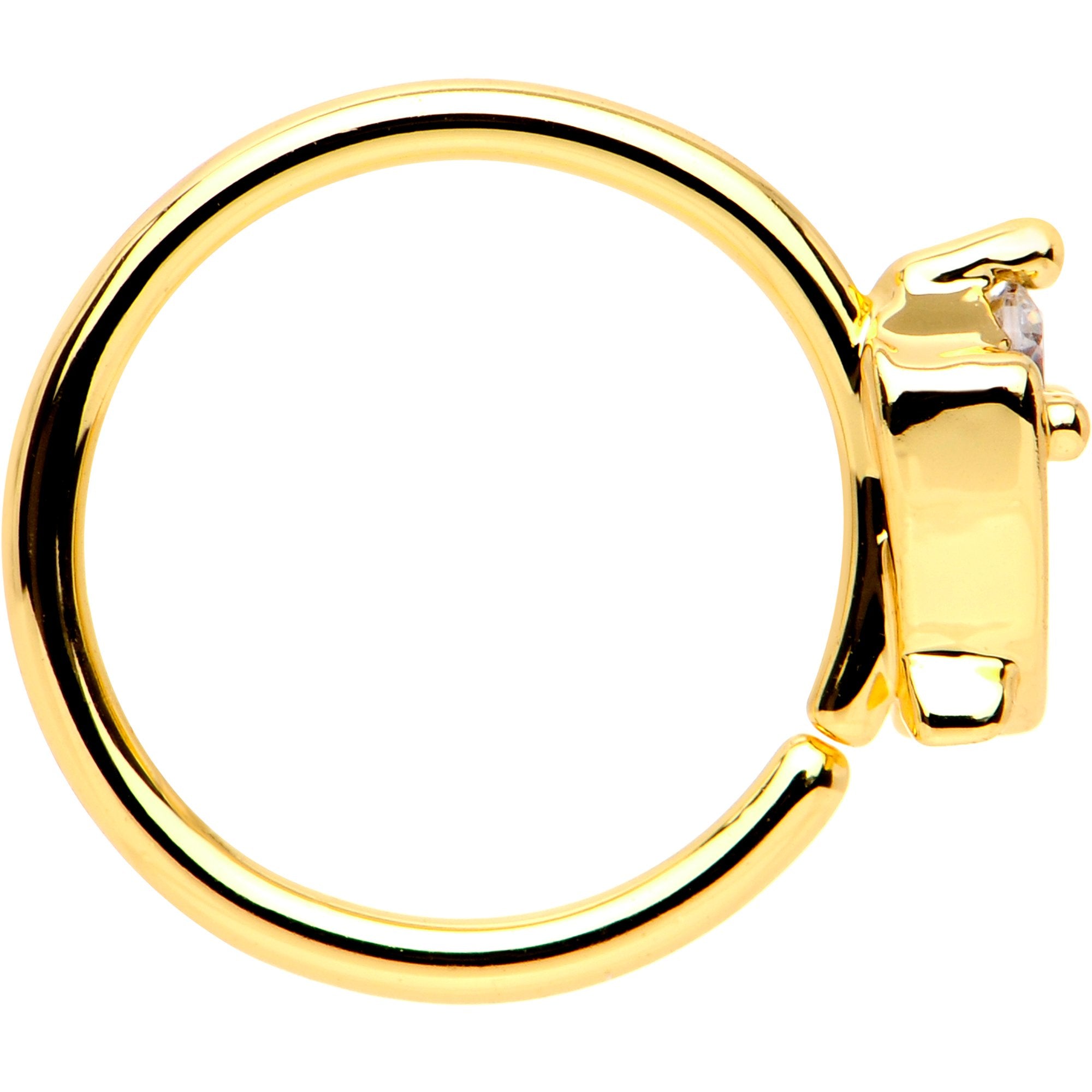20 Gauge 5/16 Clear CZ Gem Gold PVD Crisscross Seamless Circular Ring