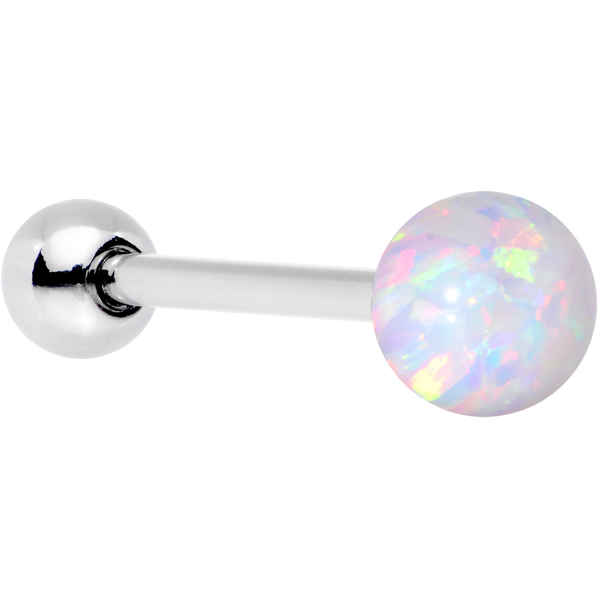 White Synthetic Opal 6mm Ball Internally Threaded Barbell Tongue Ring