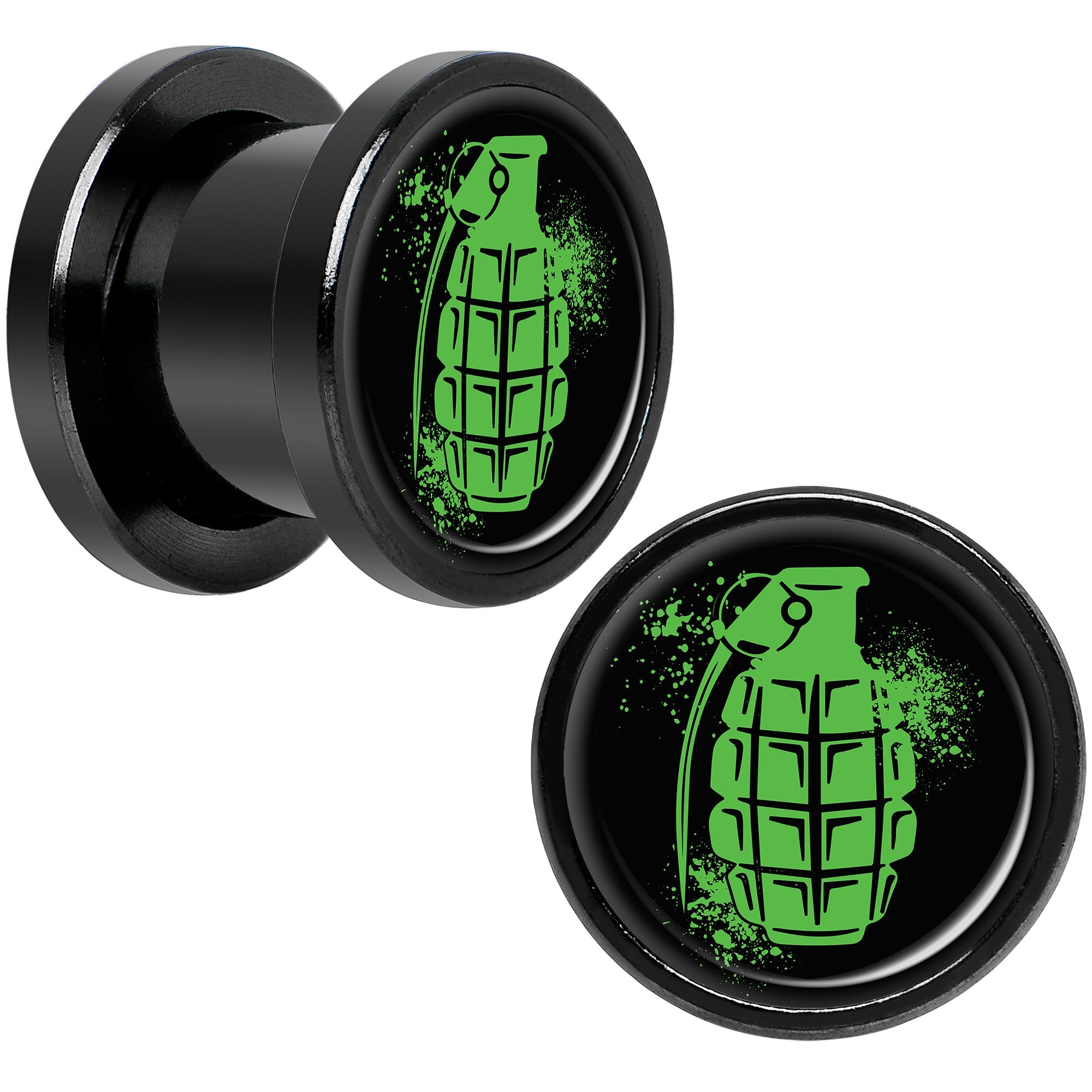 Green Grenade Black Anodized Screw Fit Plug Set 00 Gauge