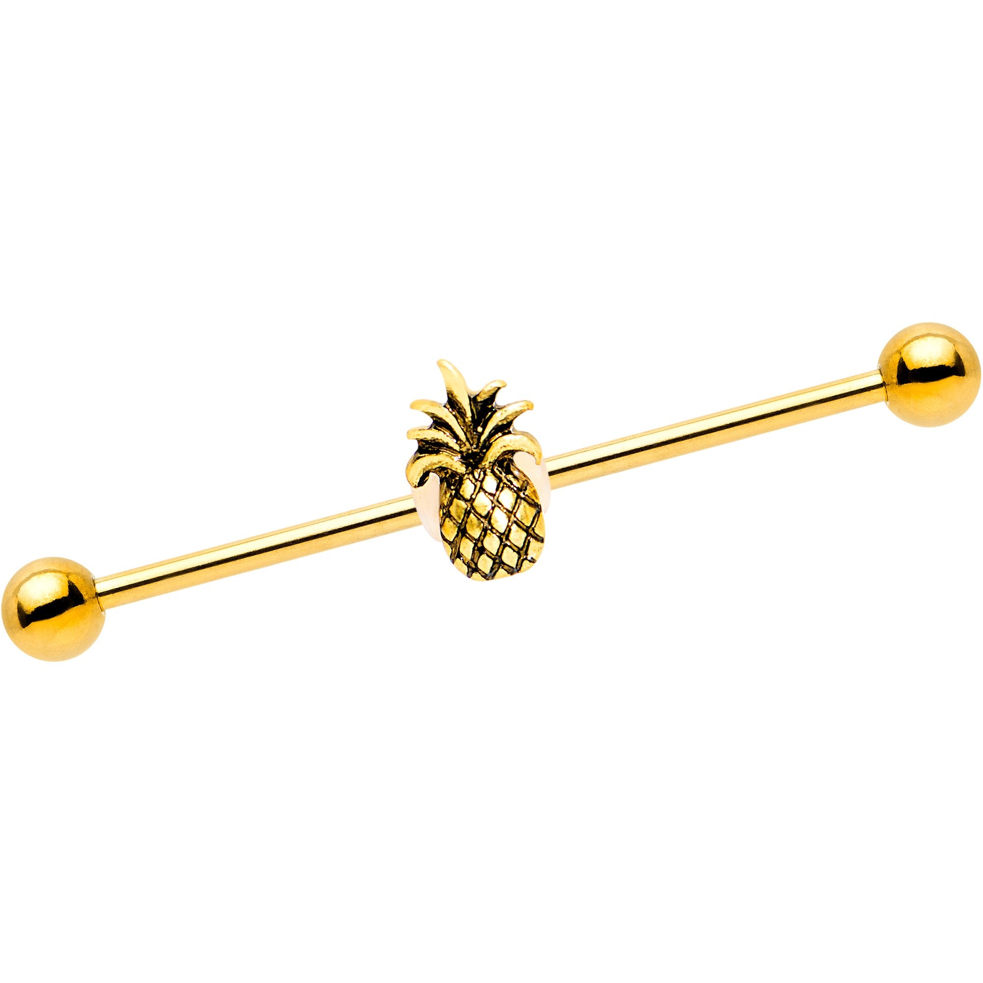 14 Gauge Gold PVD Pineapple Pizzazz Belly Ring Industrial Barbell 38mm