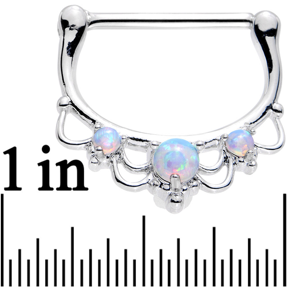 14 Gauge 9/16 White Faux Opal Delicate Flourish Nipple Clicker Set
