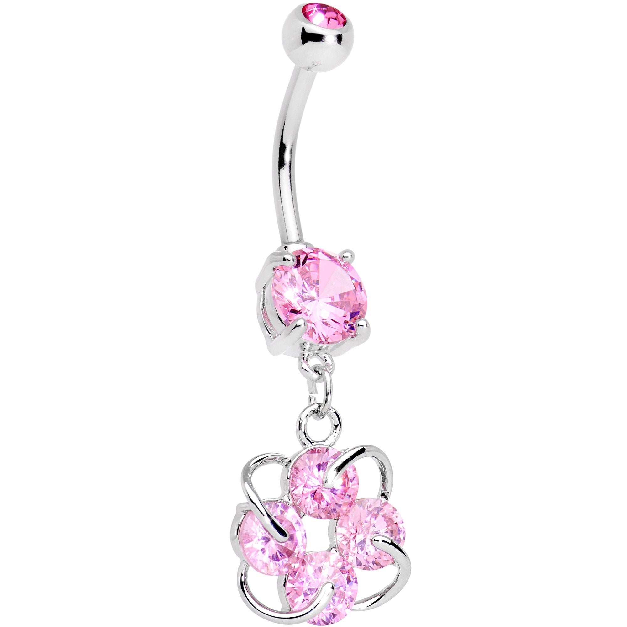 Pink Gem Noble Knot Dangle Belly Ring