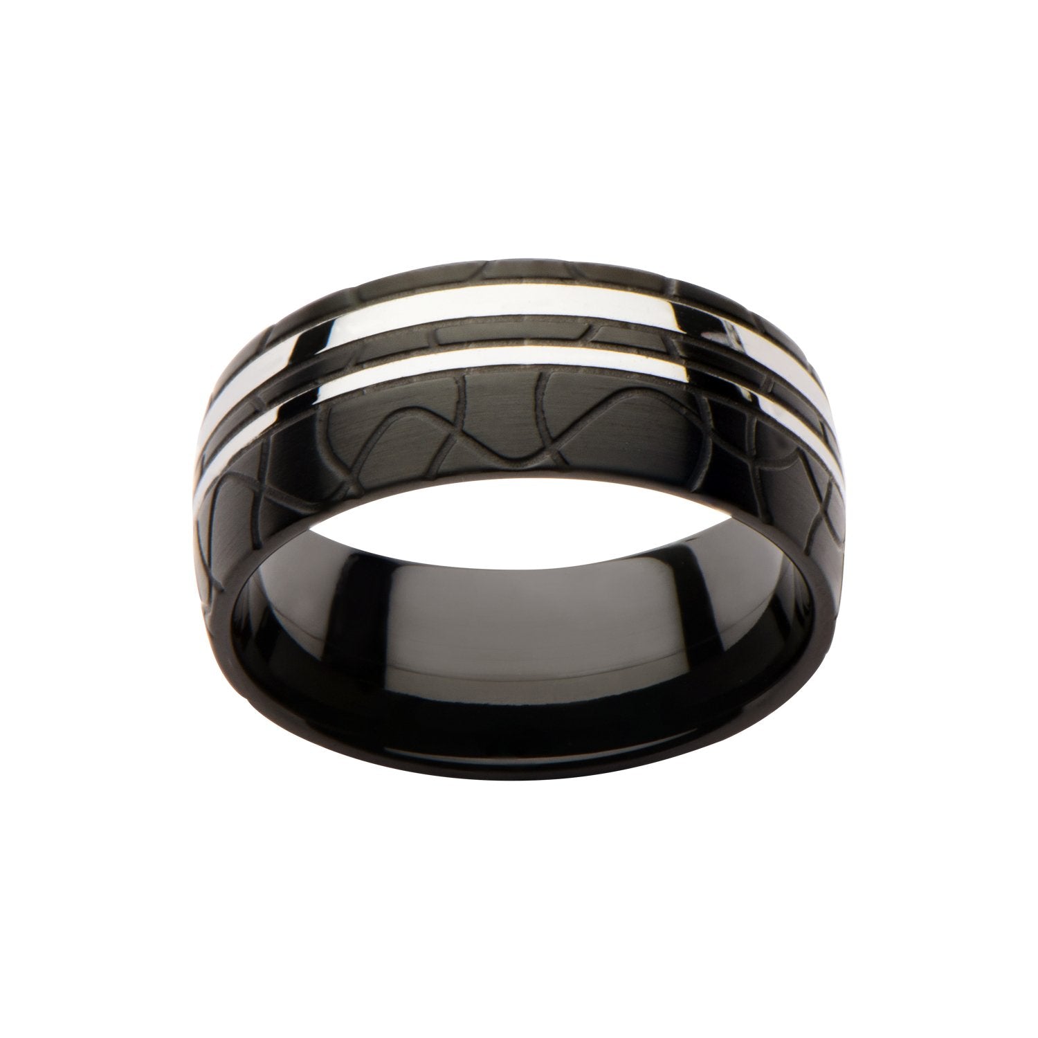 Mens Stainless Steel Black IP Patterned Stainless Steel Ring