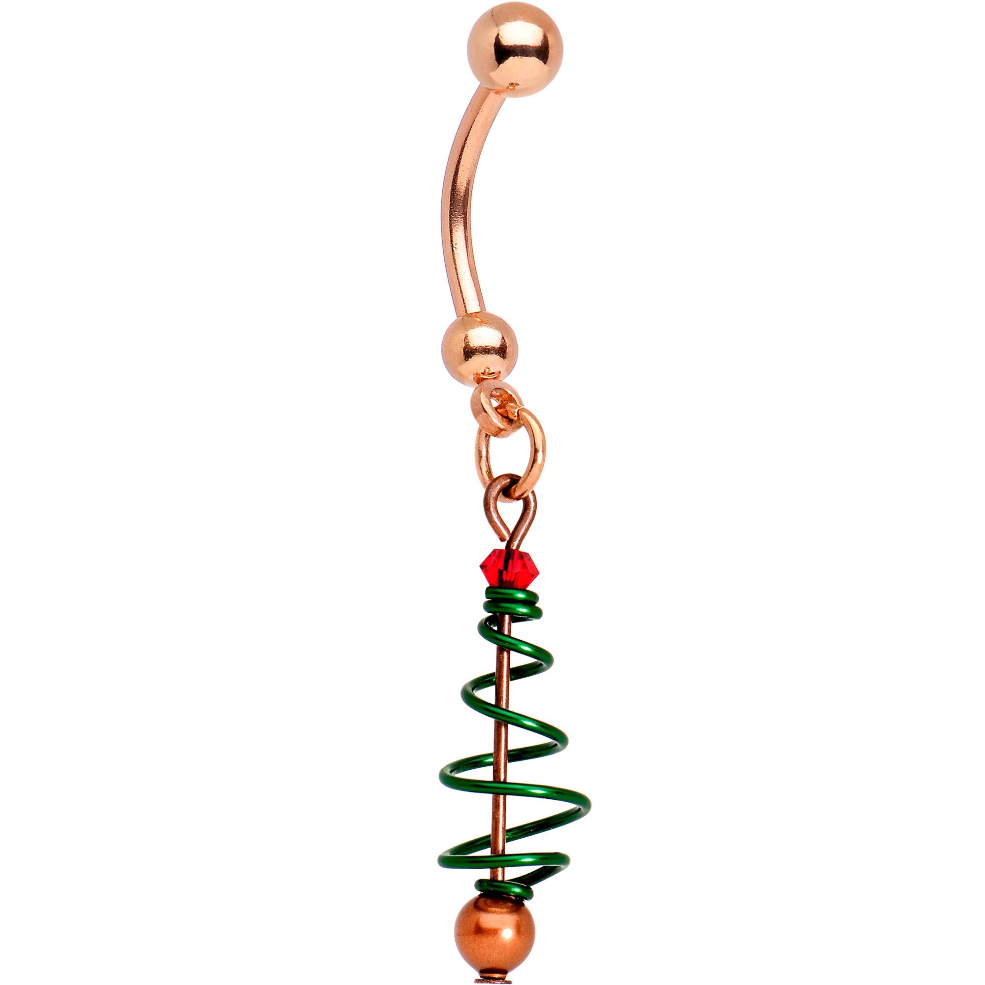 Rose Gold PVD Green Wire Christmas Tree Dangle Belly Ring