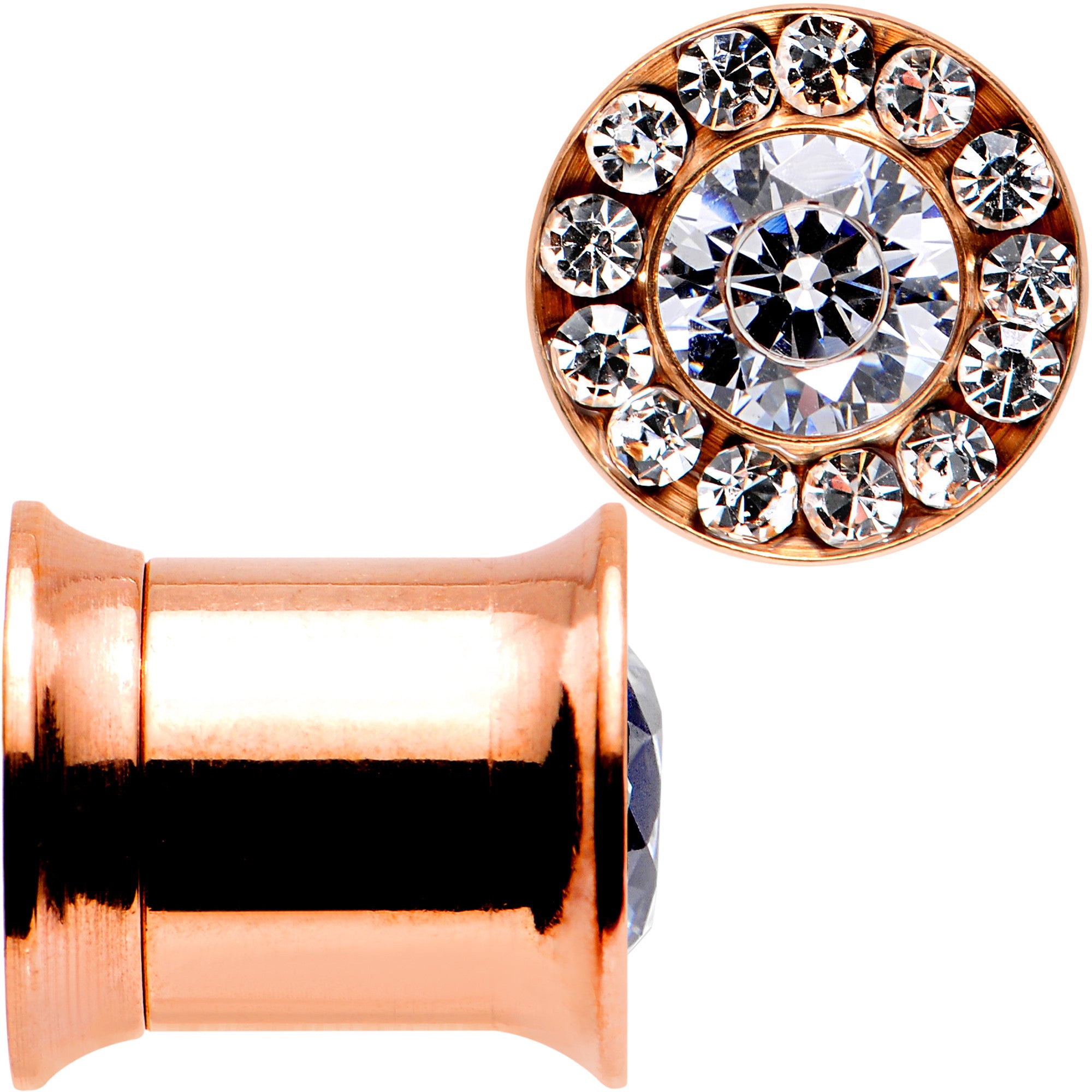 0G Clear CZ Gem Rose Gold PVD Goddess of Glam Screw Fit Plug Set