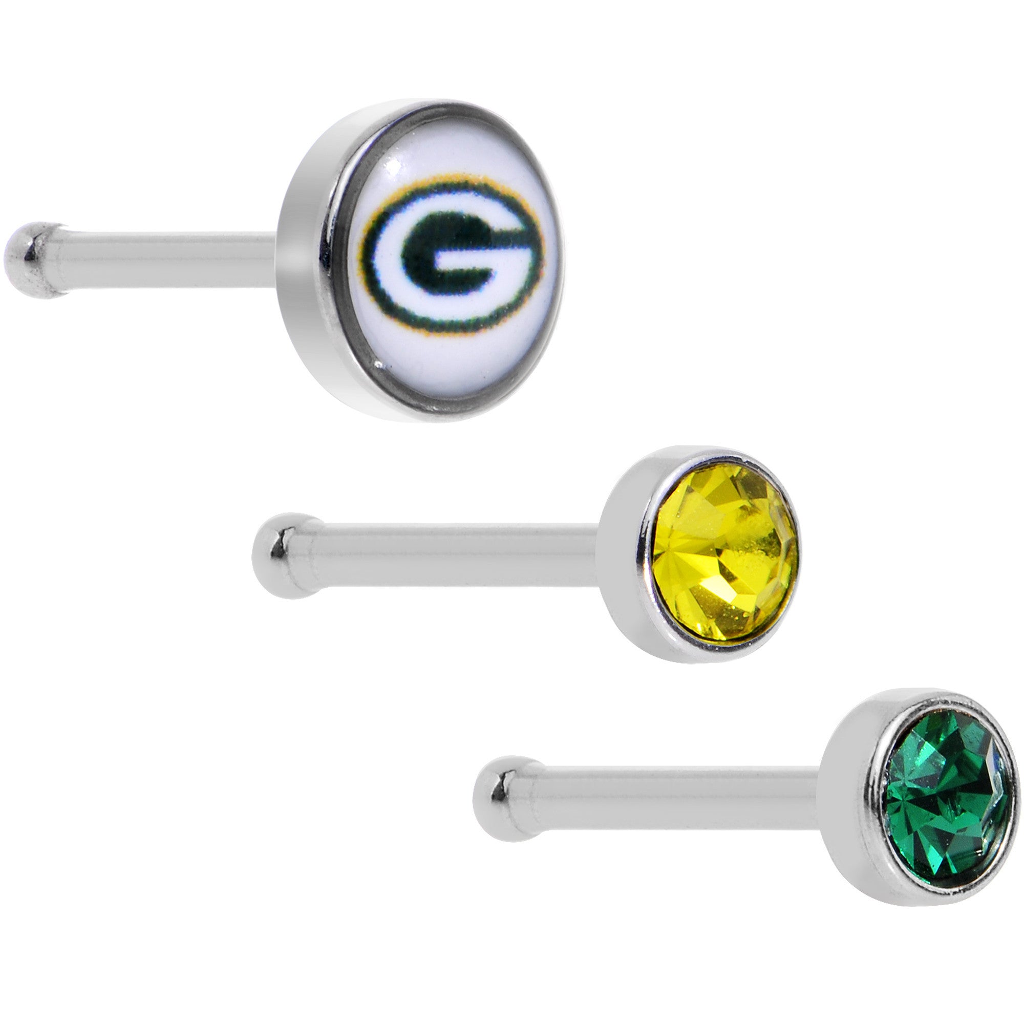 20 Gauge Licensed NFL Green Bay Packers Logo Nose Bone 3 Pack