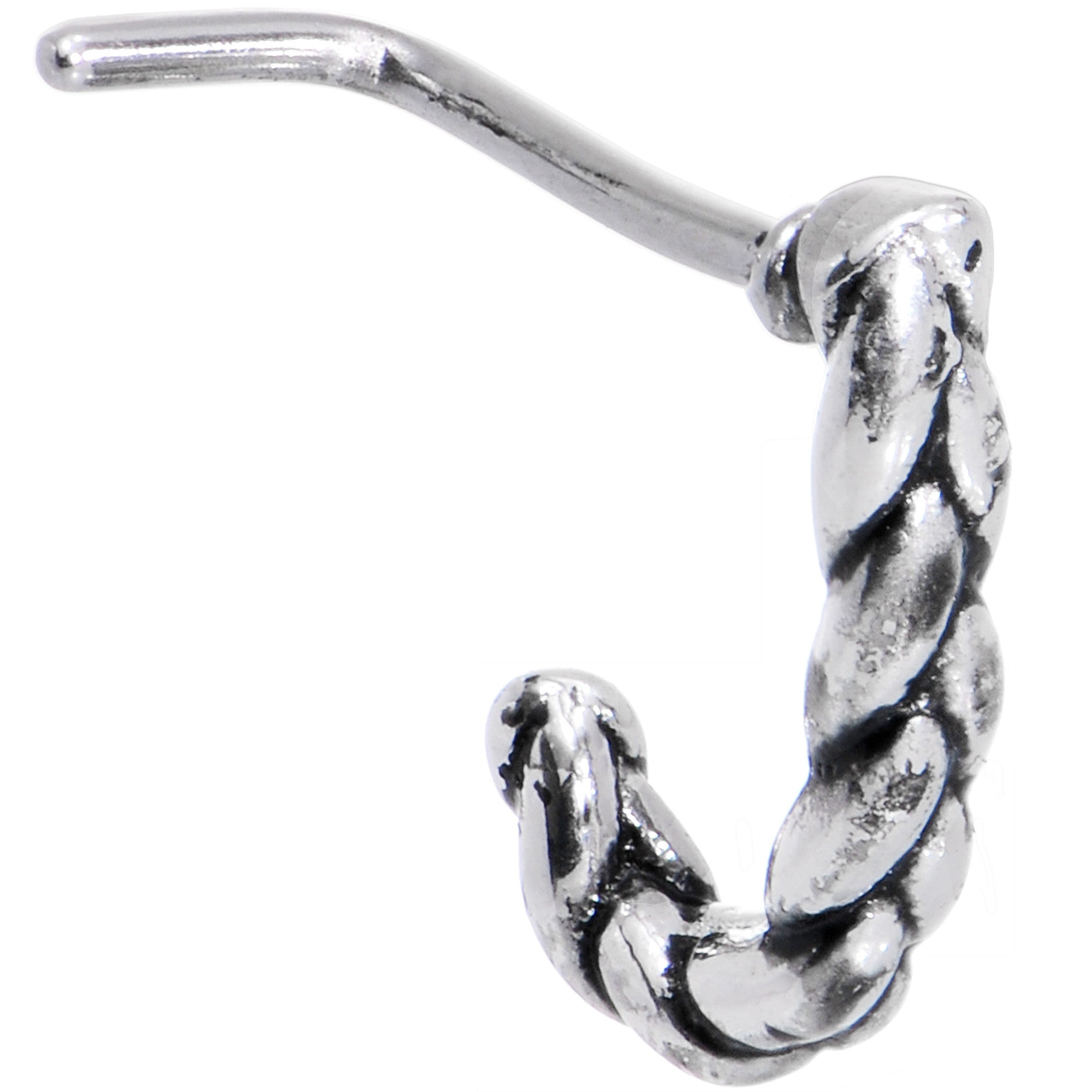 20 Gauge Braided Rope Faux Hoop L Shaped Nose Ring