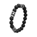 Mens Stainless Steel and Black Lava Beads 10mm Stretch Bracelet