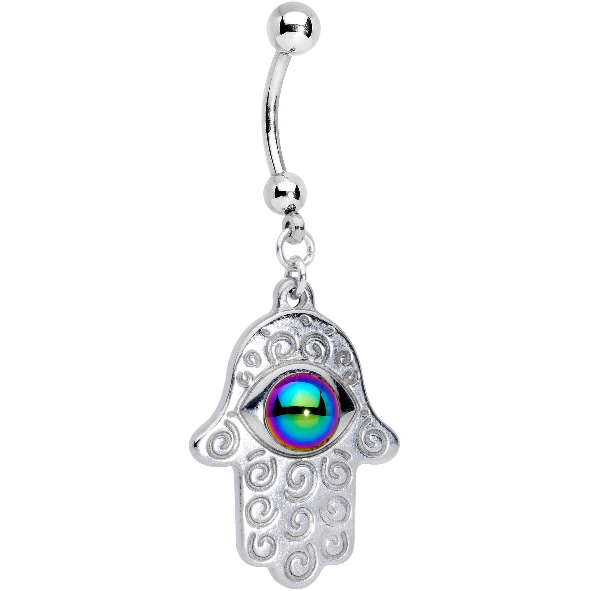 Handmade Hamsa Hand Dangle Belly Ring Created with Crystals