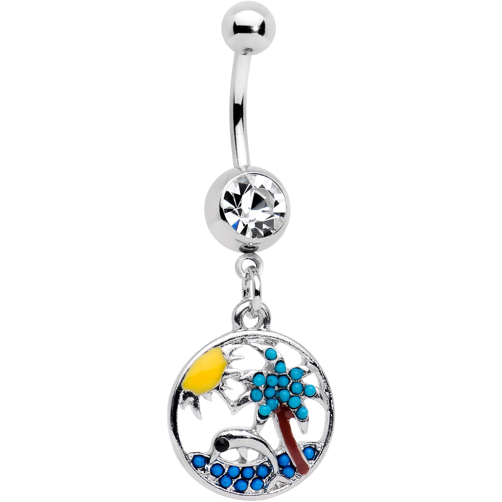 Clear Gem Tropical Paradise Dolphin Dangle Belly Ring