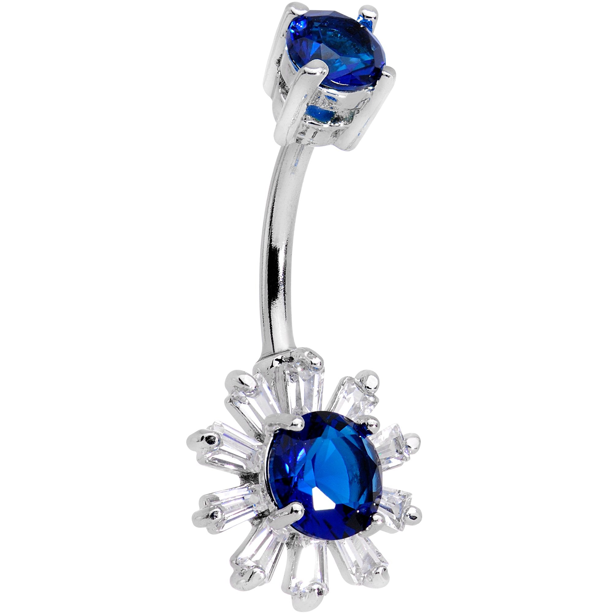 Dark Blue Gem Sunflower Burst Double Mount Belly Ring