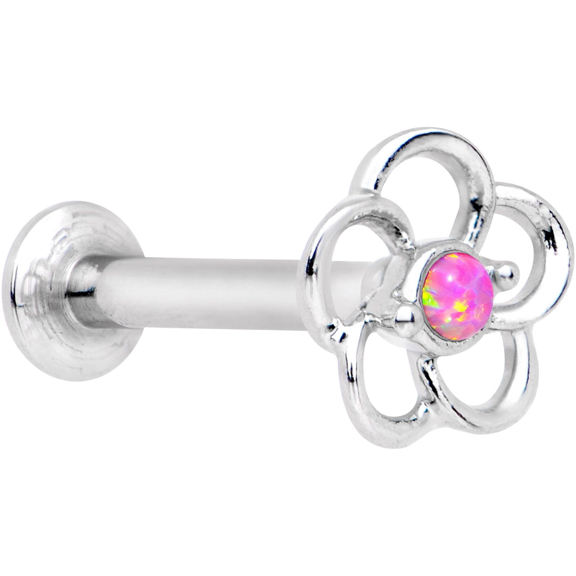 5/16 Pink Faux Opal Internally Threaded Hollow Flower Labret Monroe
