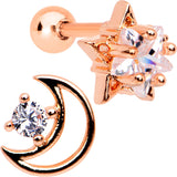 Clear CZ Rose Gold Tone Anodized Moon Star Tragus Cartilage Set 1/4