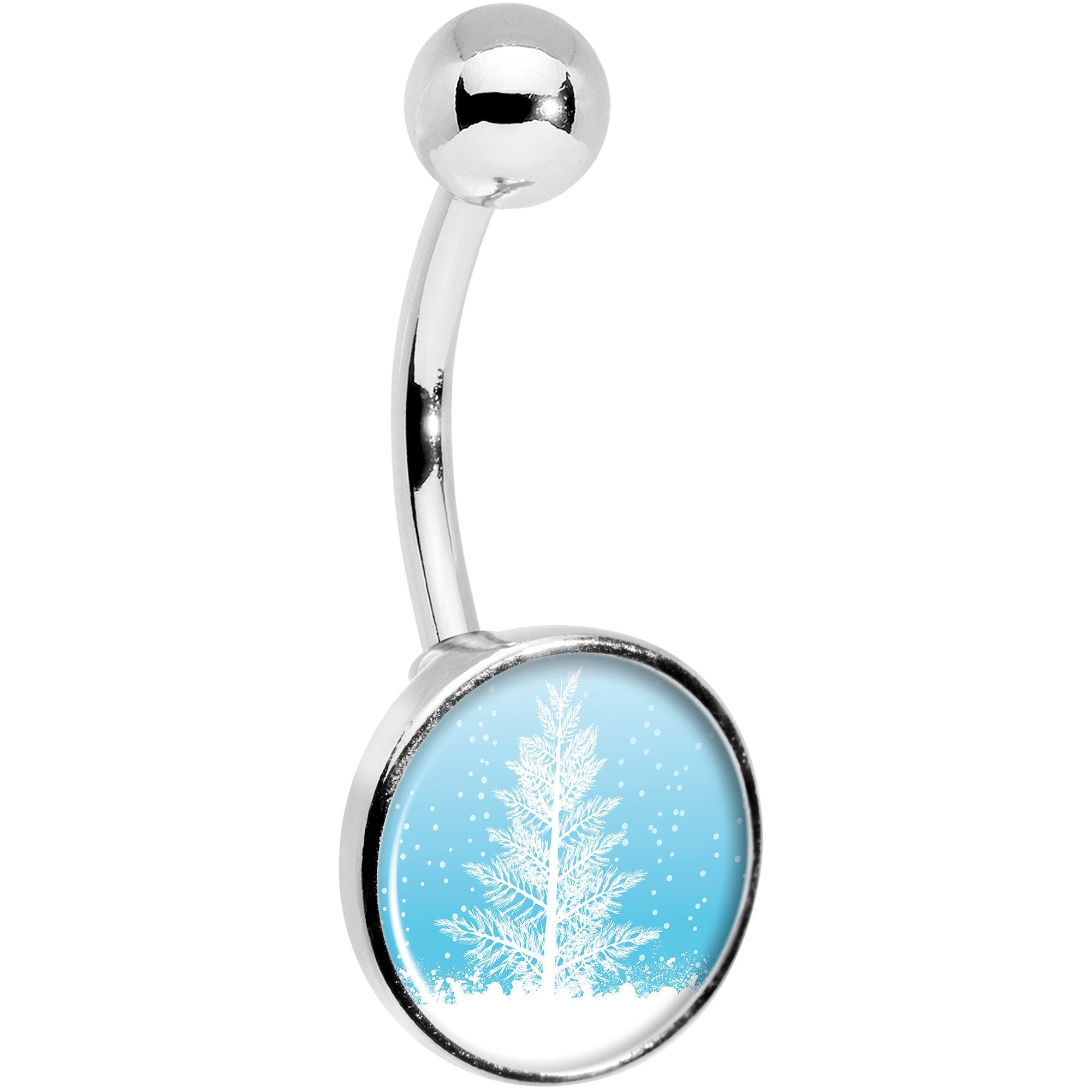 Winter Snow Covered Tree  Stainless Steel Belly Ring stylish jewelry