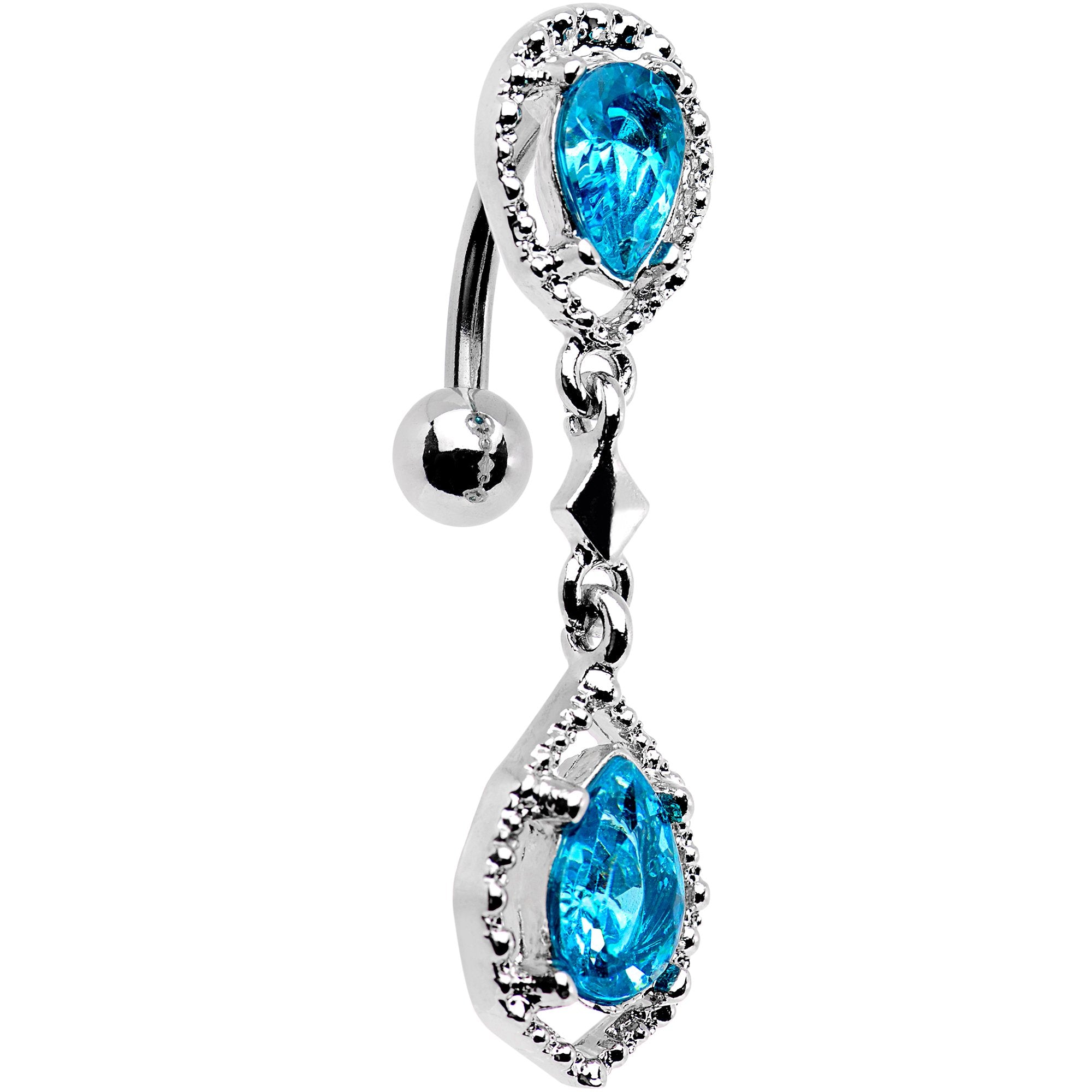 Aqua Gem Twin Top Mount Dangle Belly Ring
