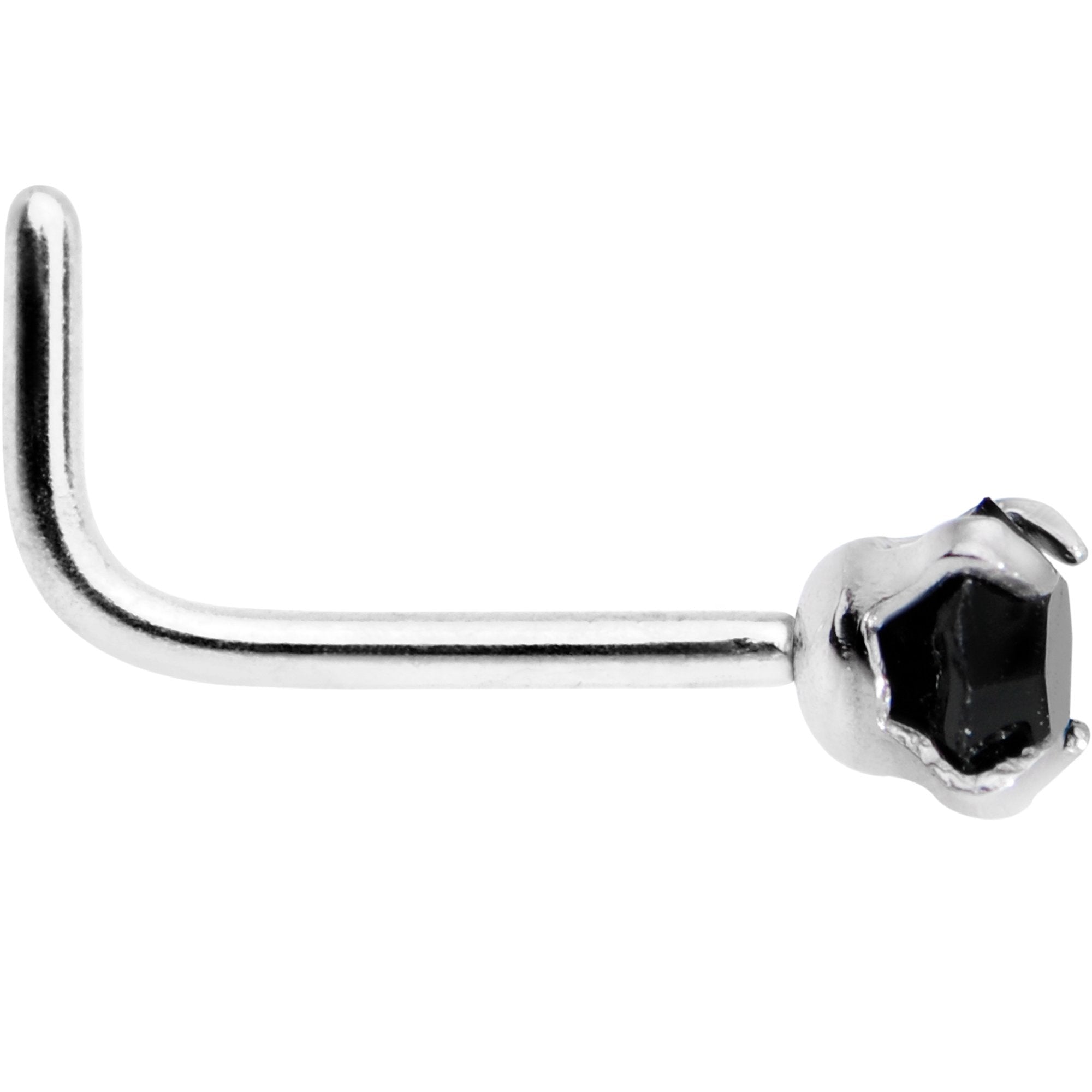 20 Gauge 1/4 Black 3mm CZ Gem Steel L-Shape Nose Ring