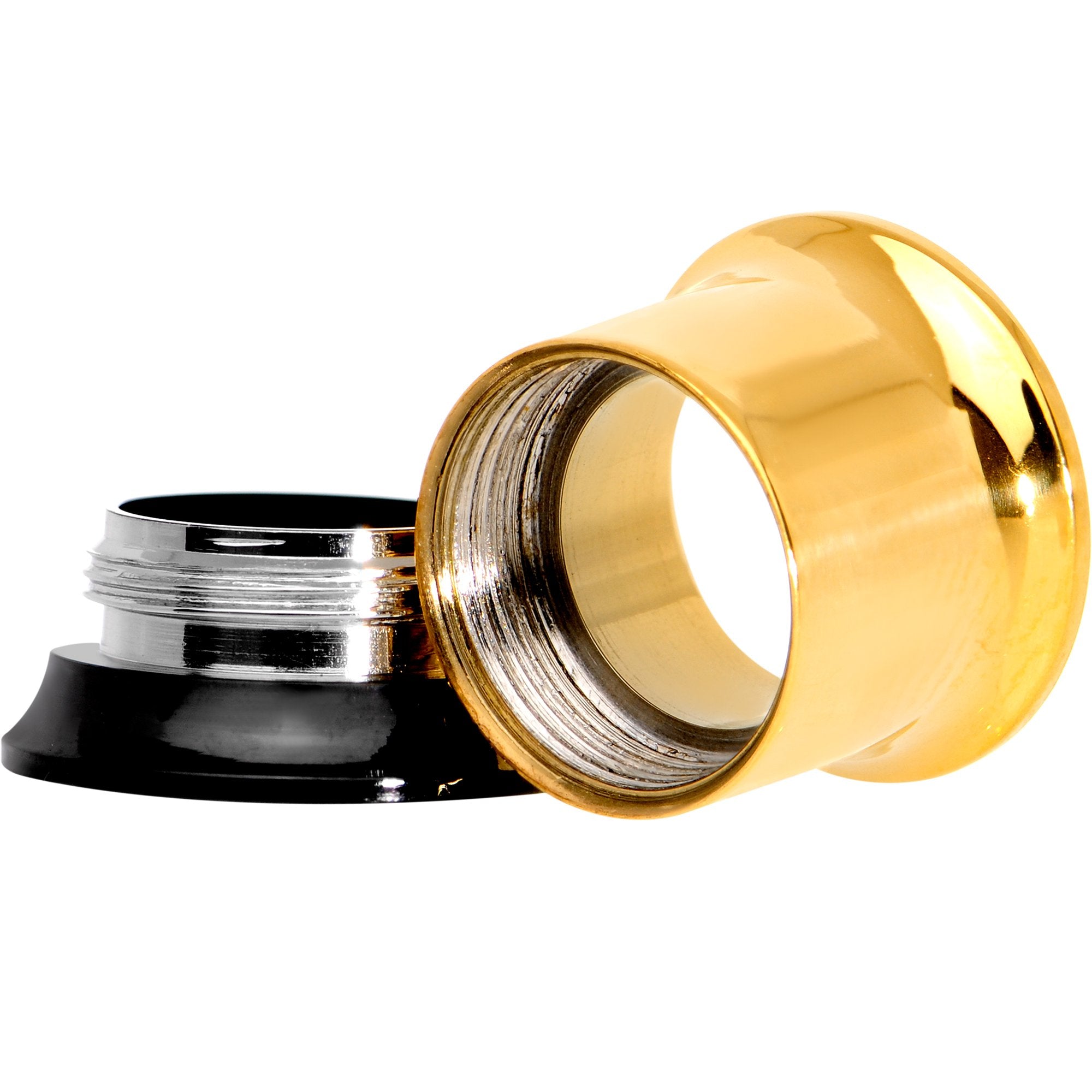 Gold PVD Black Two Tone Screw Fit Tunnel Plug Set 3mm to 16mm