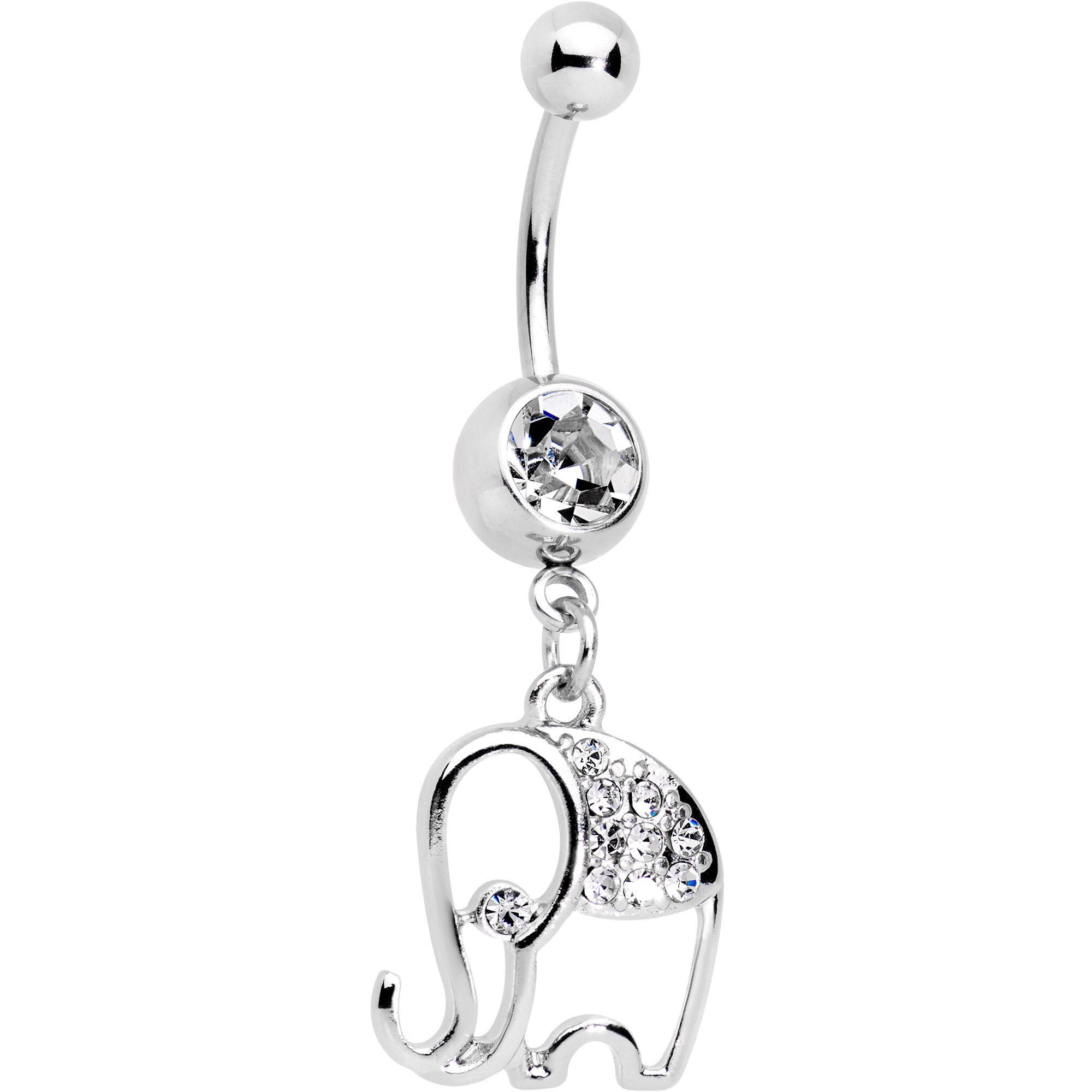 Clear Gem Hollow Elephant Dangle Belly Ring