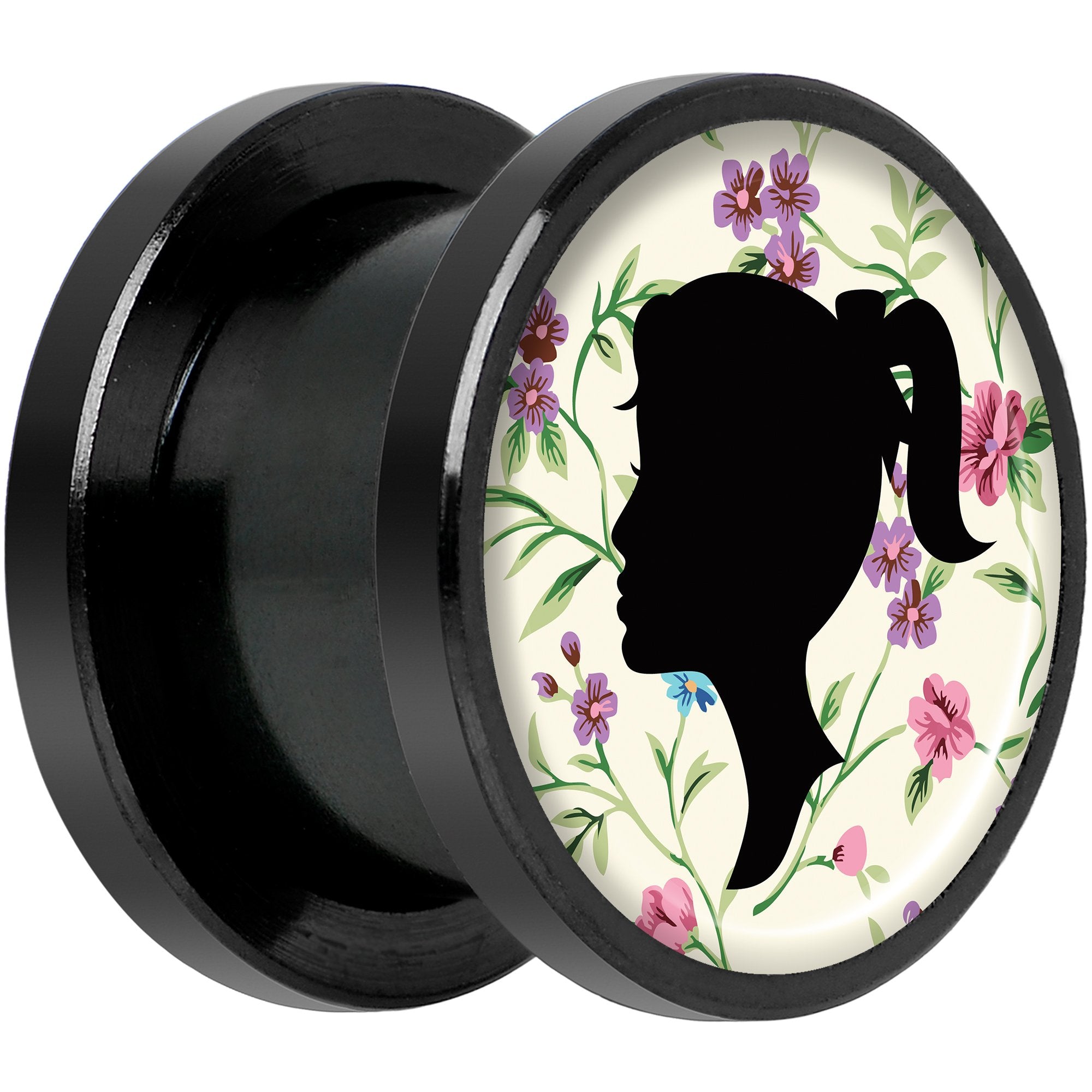 Man Woman Floral Silhouette Black Anodized Screw Fit Plug Set 1/2