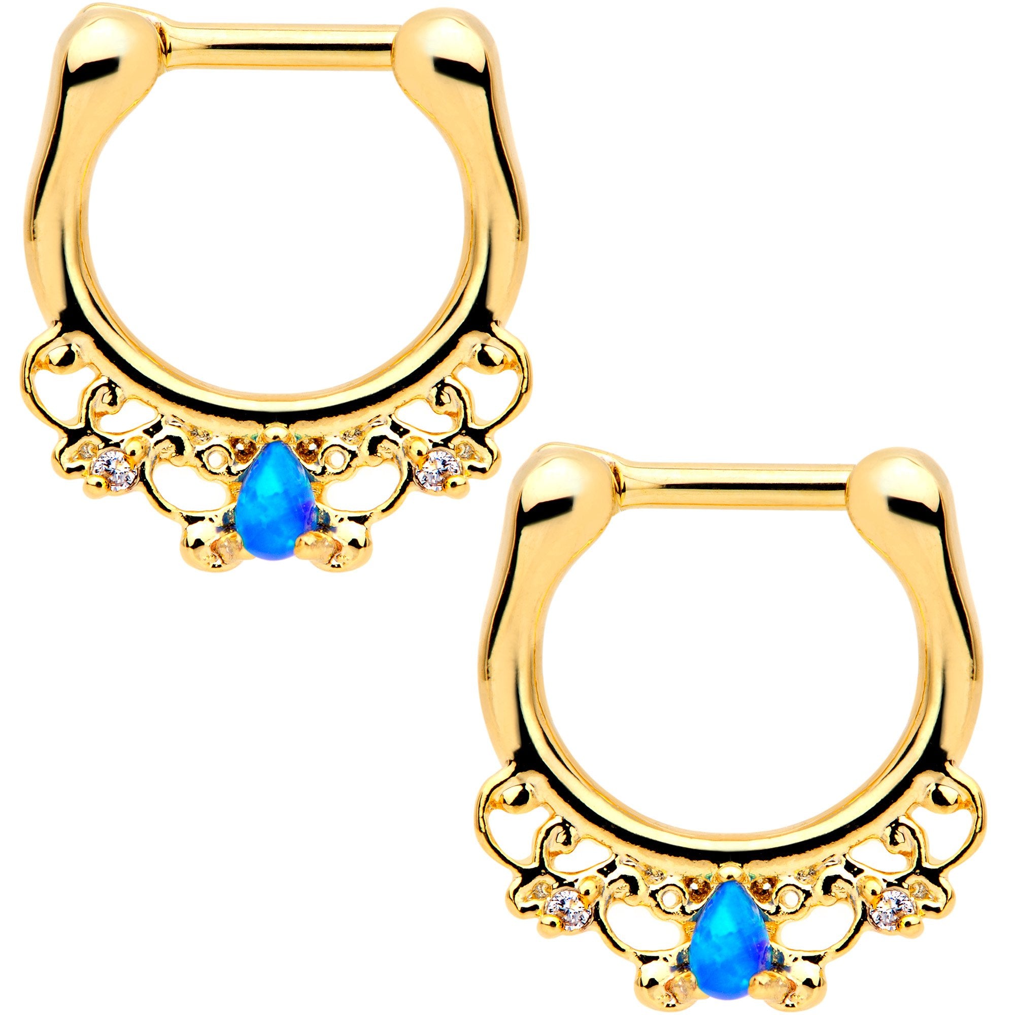 1/4 Blue Synthetic Opal Gold Tone Anodized Drop Nipple Clicker Set