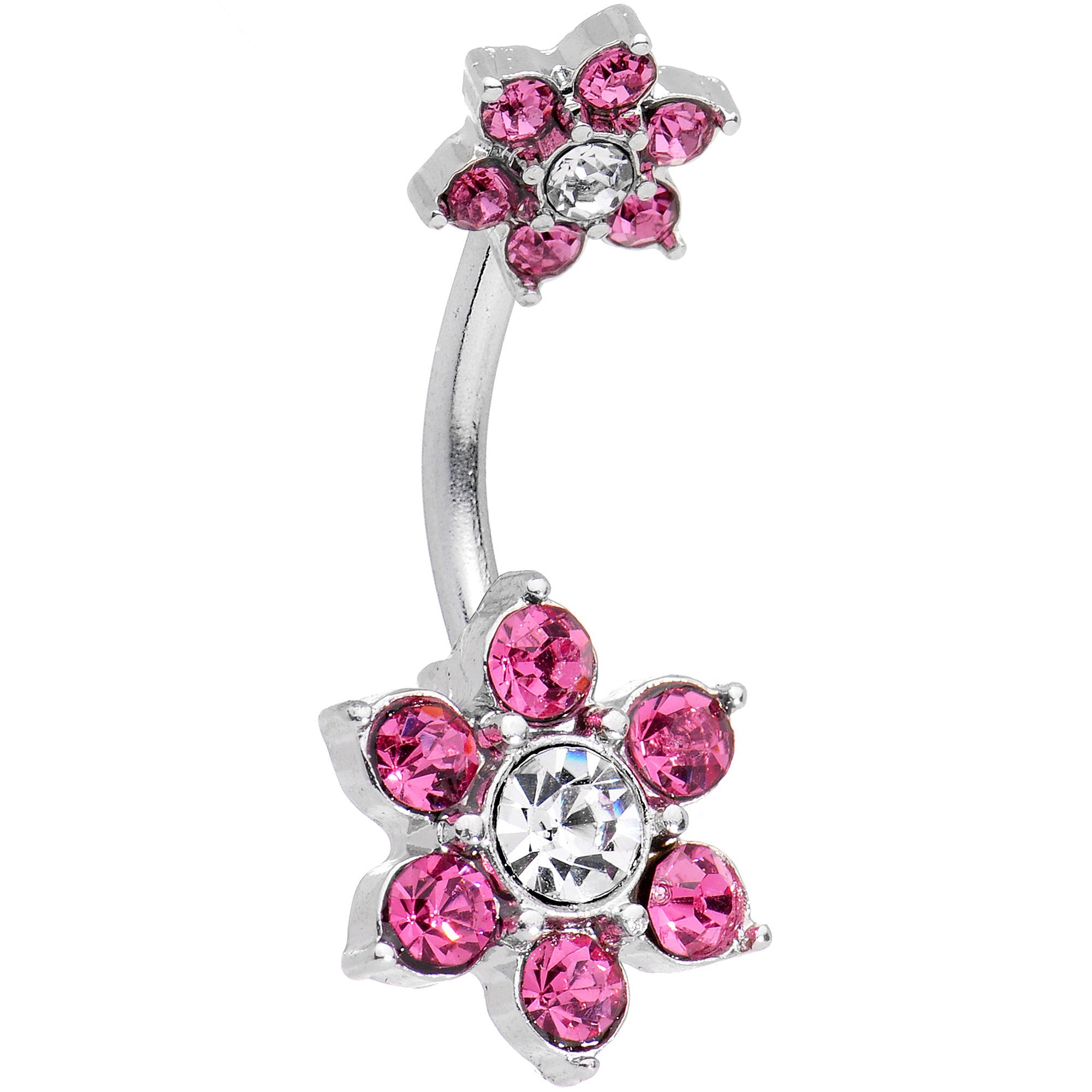 Clear Pink Gem Primrose Flower Double Mount Belly Ring