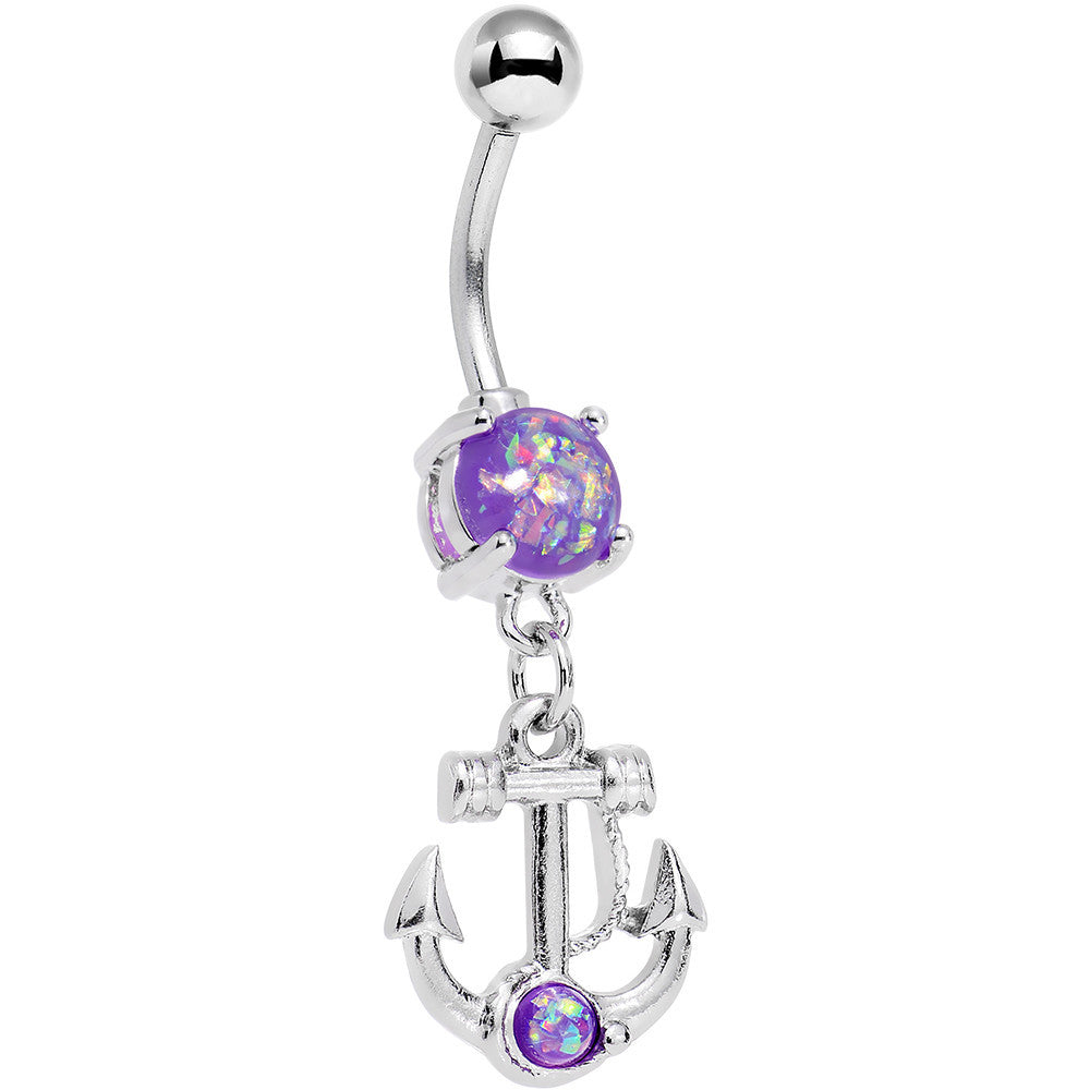 Purple Faux Opal Pirates Cove Nautical Anchor Dangle Belly Ring