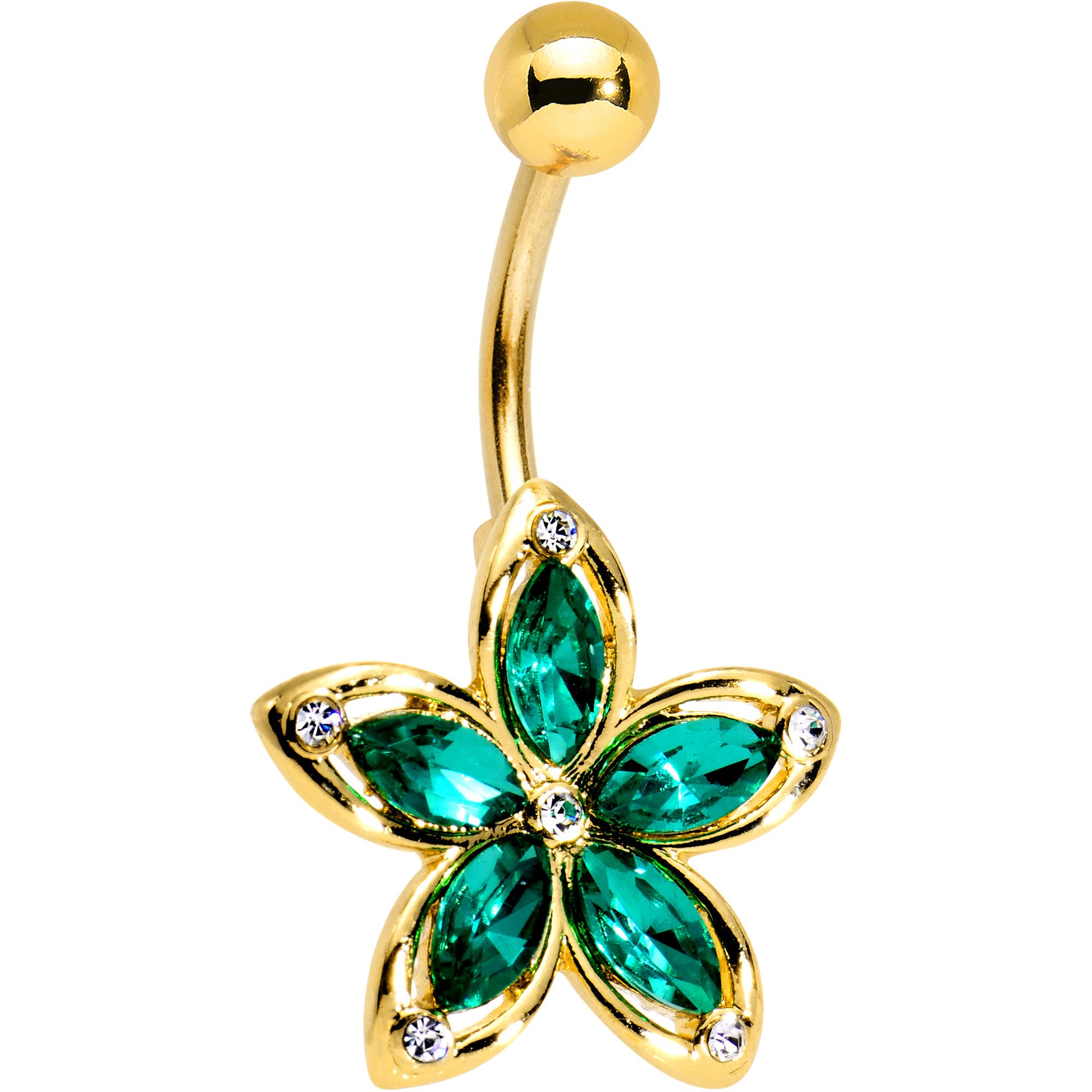 Green Gem Gold PVD Holiday Hibiscus Flower Belly Ring