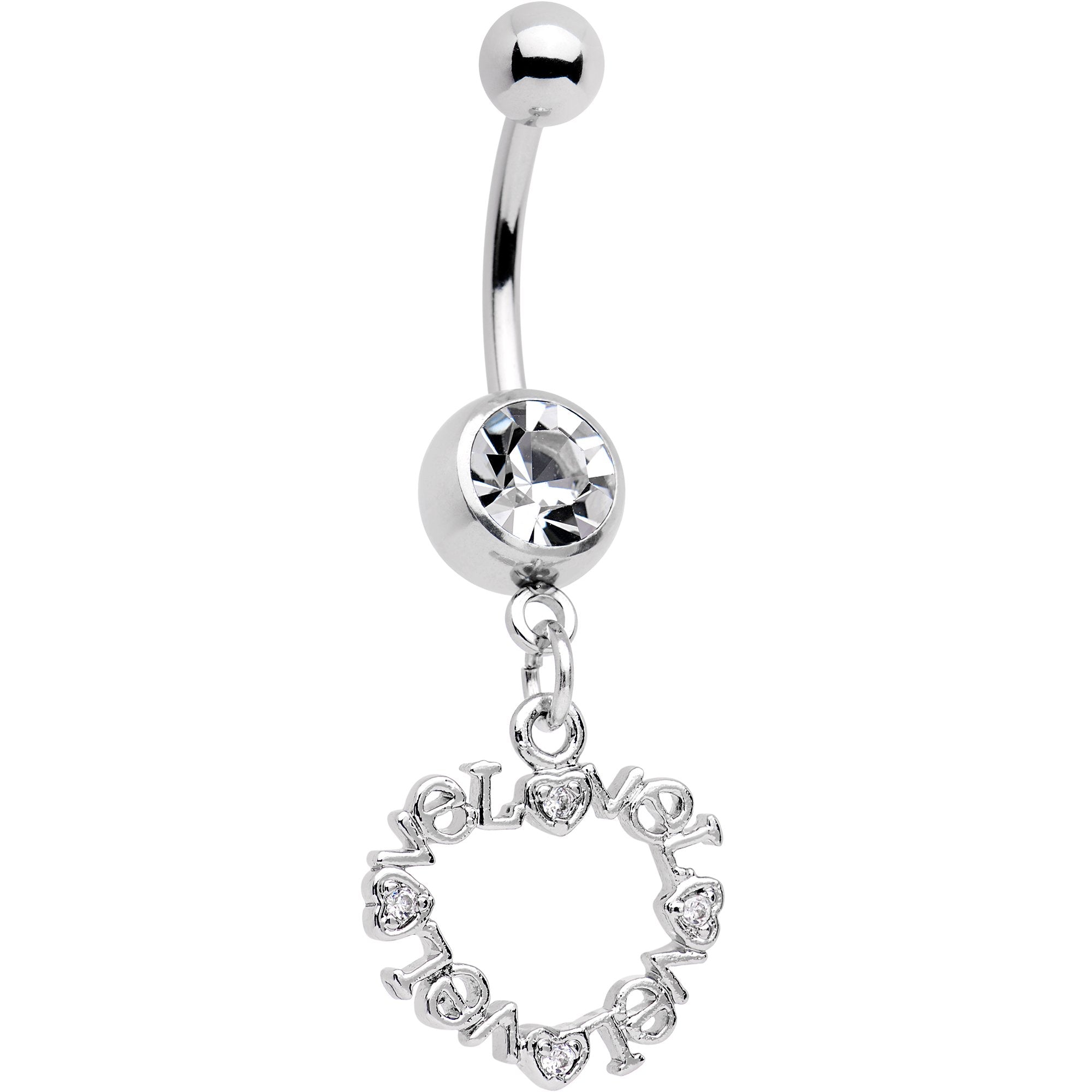 Clear CZ Gem Heart Made of Love Dangle Belly Ring