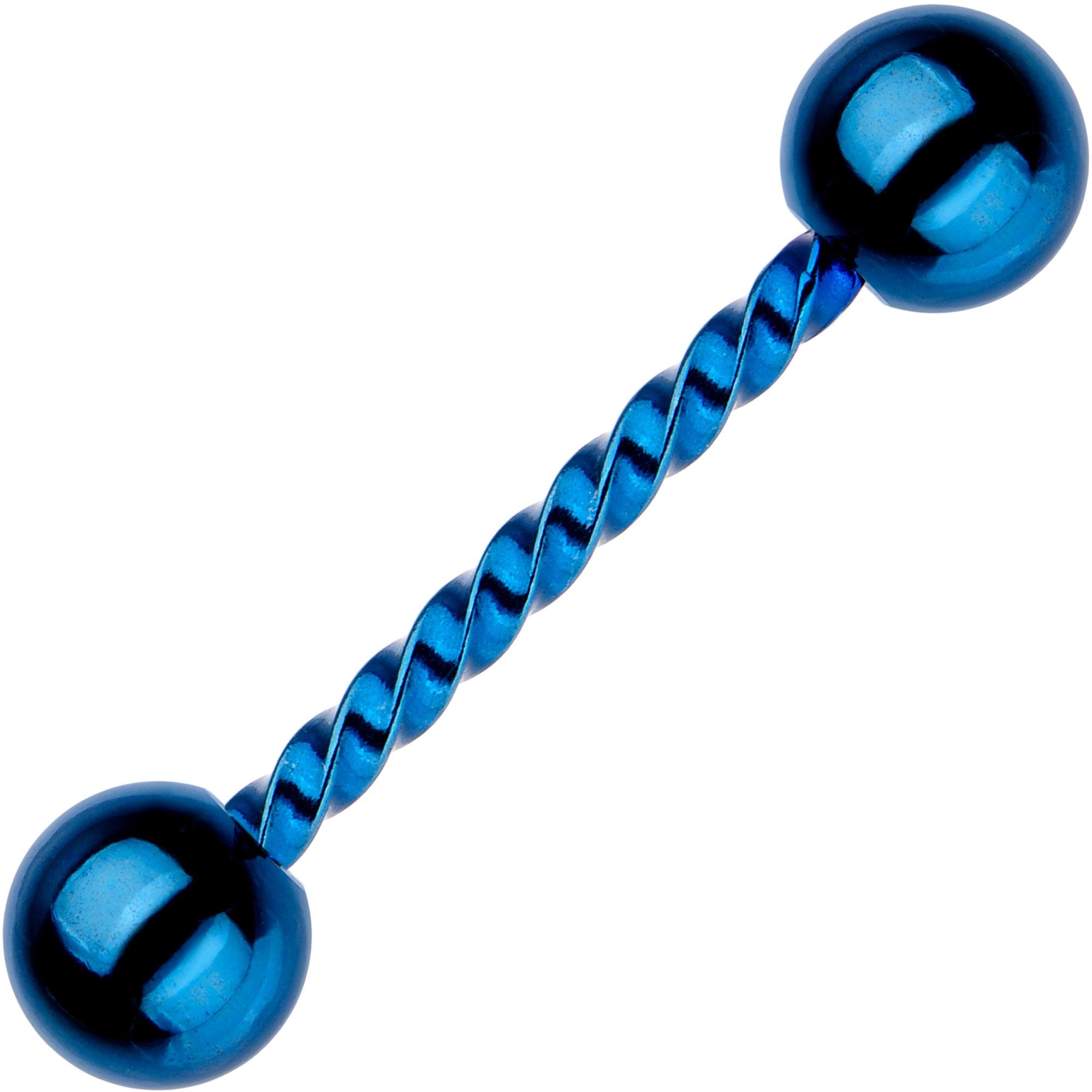 14 Gauge 5/8 Blue IP Seriously Twisted Barbell Tongue Ring