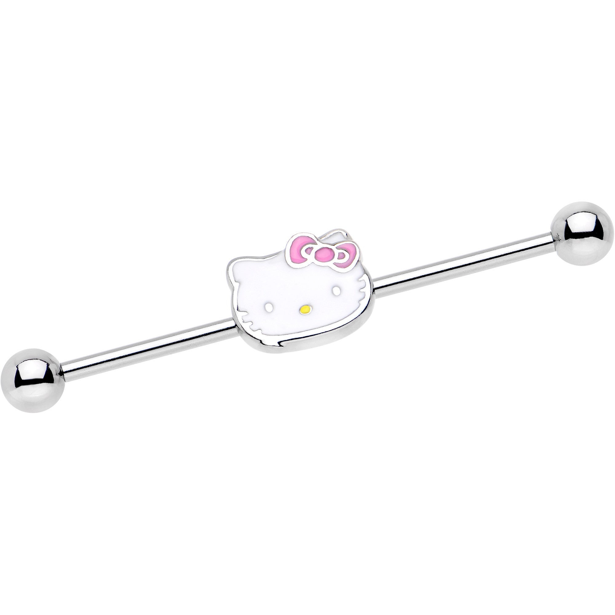 14 Gauge Licensed Hello Kitty Cat Pink Bow Industrial Barbell 38mm