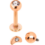 Clear CZ Rose Gold PVD Moon Internally Threaded Labret Set of 3 Ends