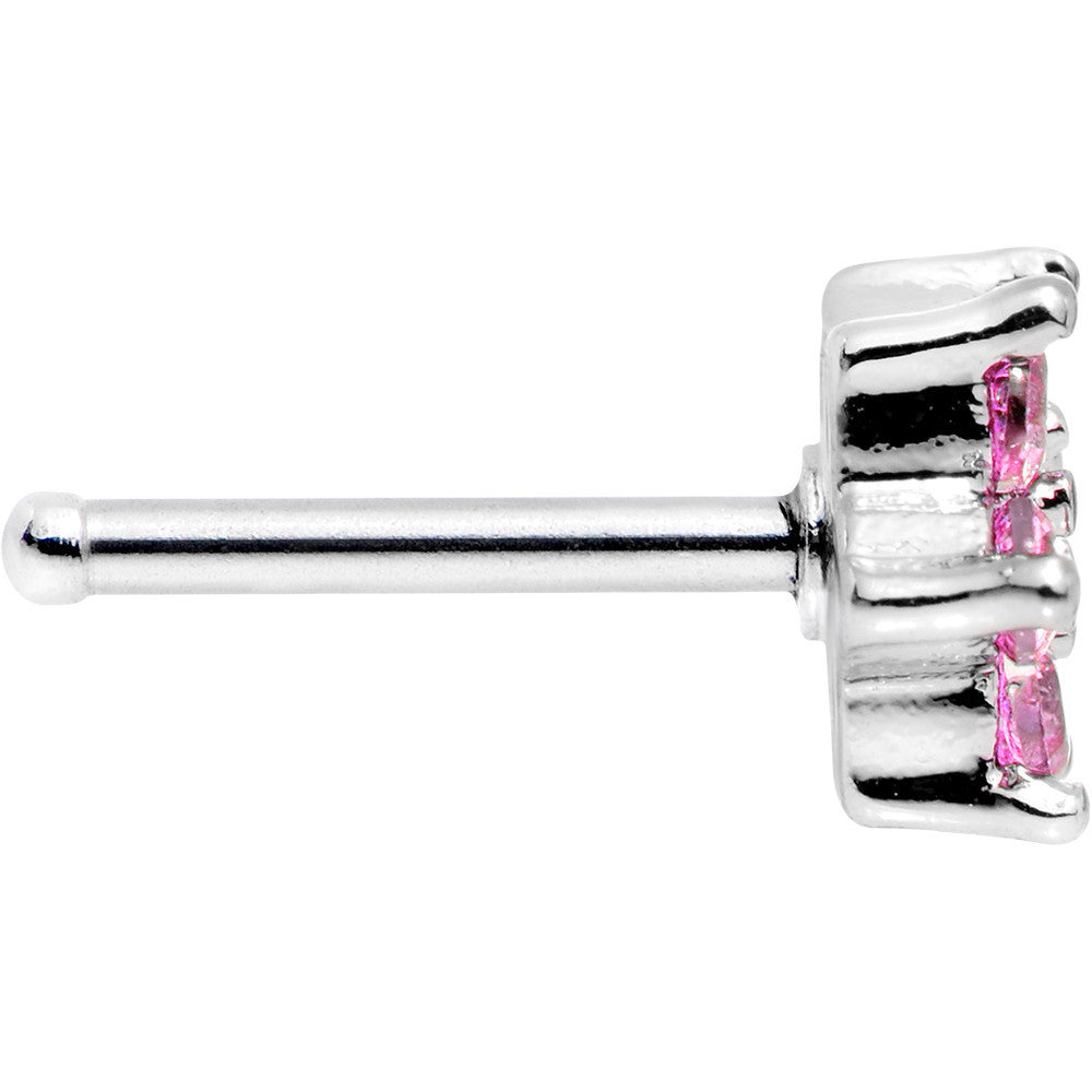 18G 1/4 Pink and Clear Cubic Zirconia Gem Flower Nose Bone