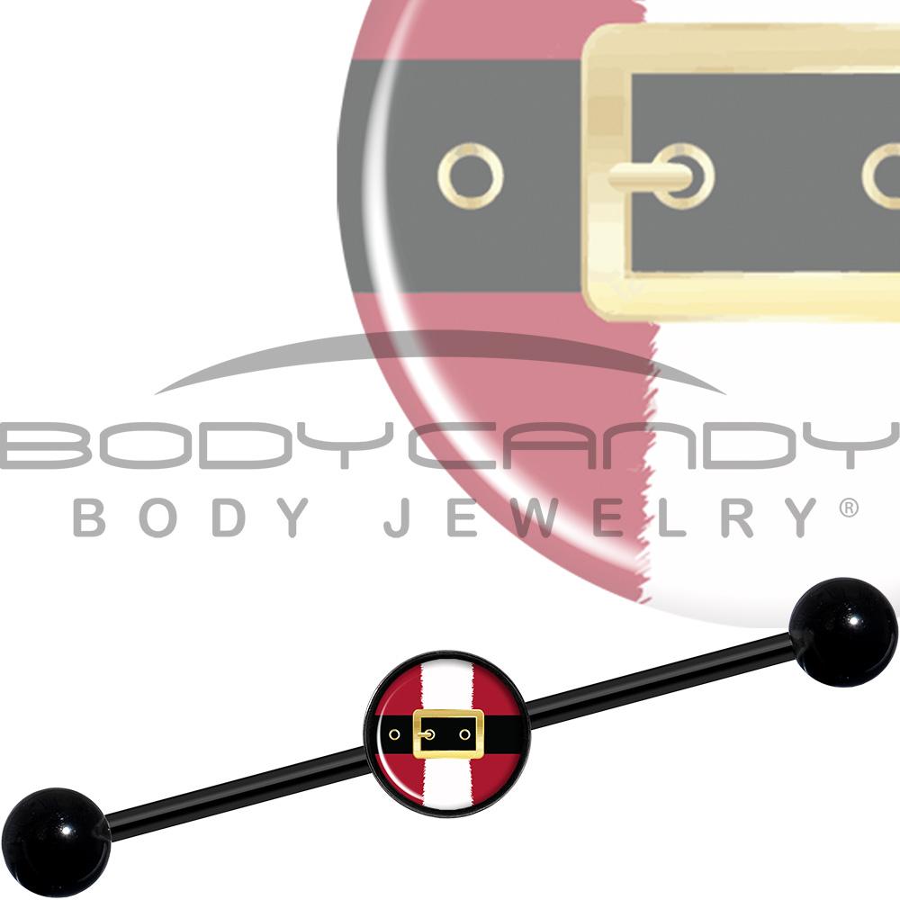 14G Christmas Santa Suit Black Industrial Barbell 37mm