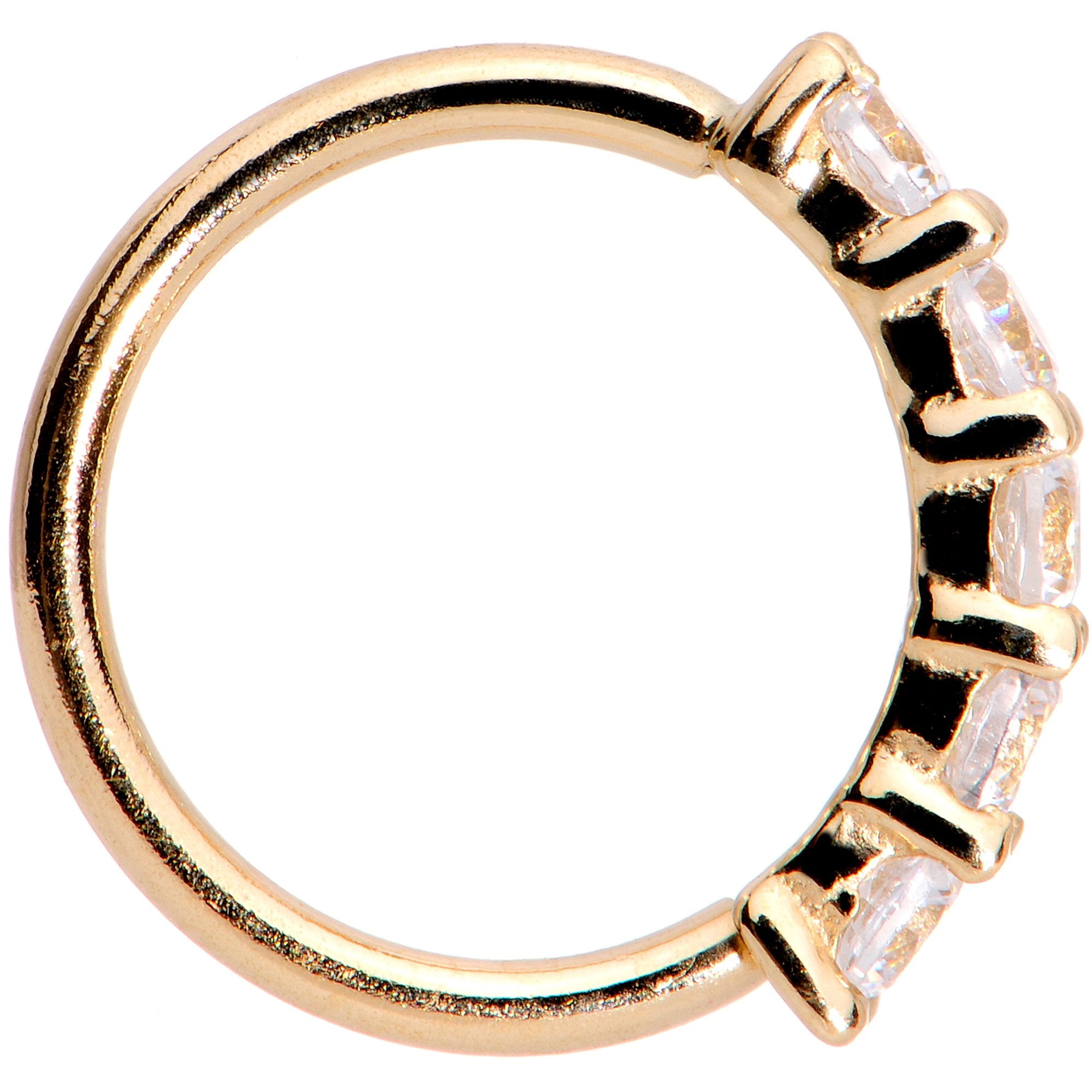 18G 1/4 Clear CZ Gem 14k Yellow Gold Seamless Circular Ring